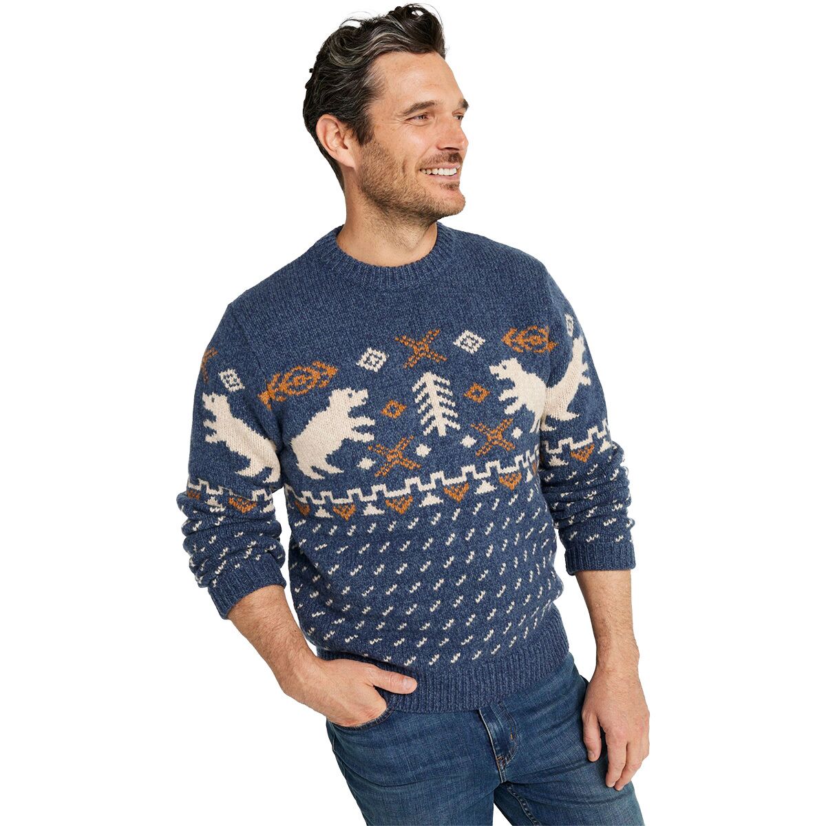 Image of L.L.Bean Bean's Classic Raggwool Fair Isle Crew Sweater - Men's Rangeley Blue Fair Isle, S