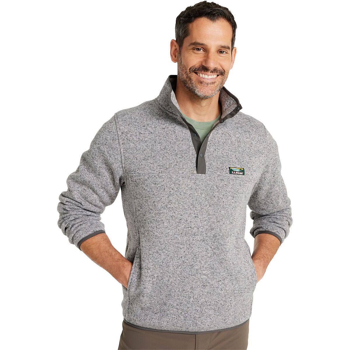 Image of L.L.Bean Bean's Sweater Fleece Pullover - Men's Grey Heather, L