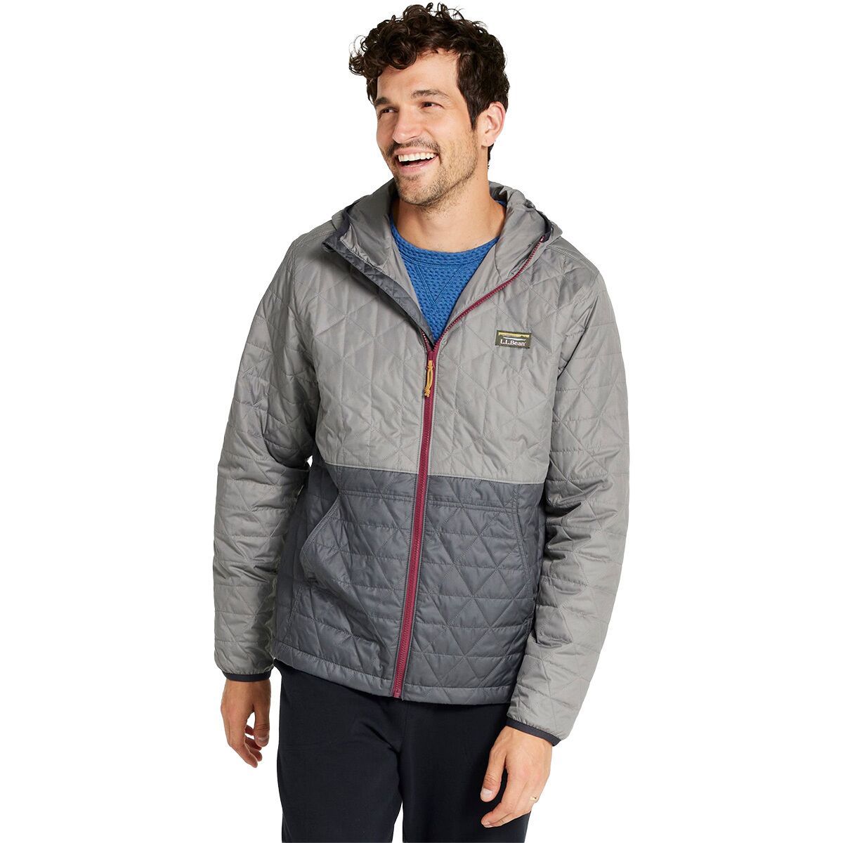 Image of L.L.Bean Katahdin Colorblock Insulated Hoodie - Men's Graphite/Shale Gray, M