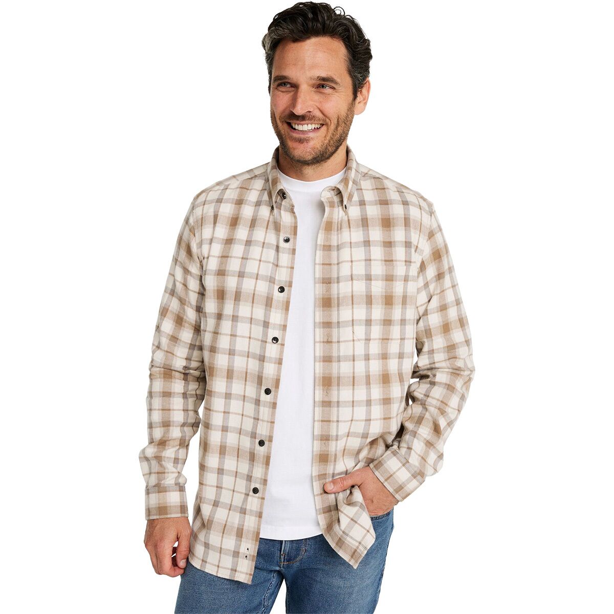 Image of L.L.Bean Scotch Plaid Flannel Long-Sleeve Shirt - Men's Bean of Freeport Natural, XL