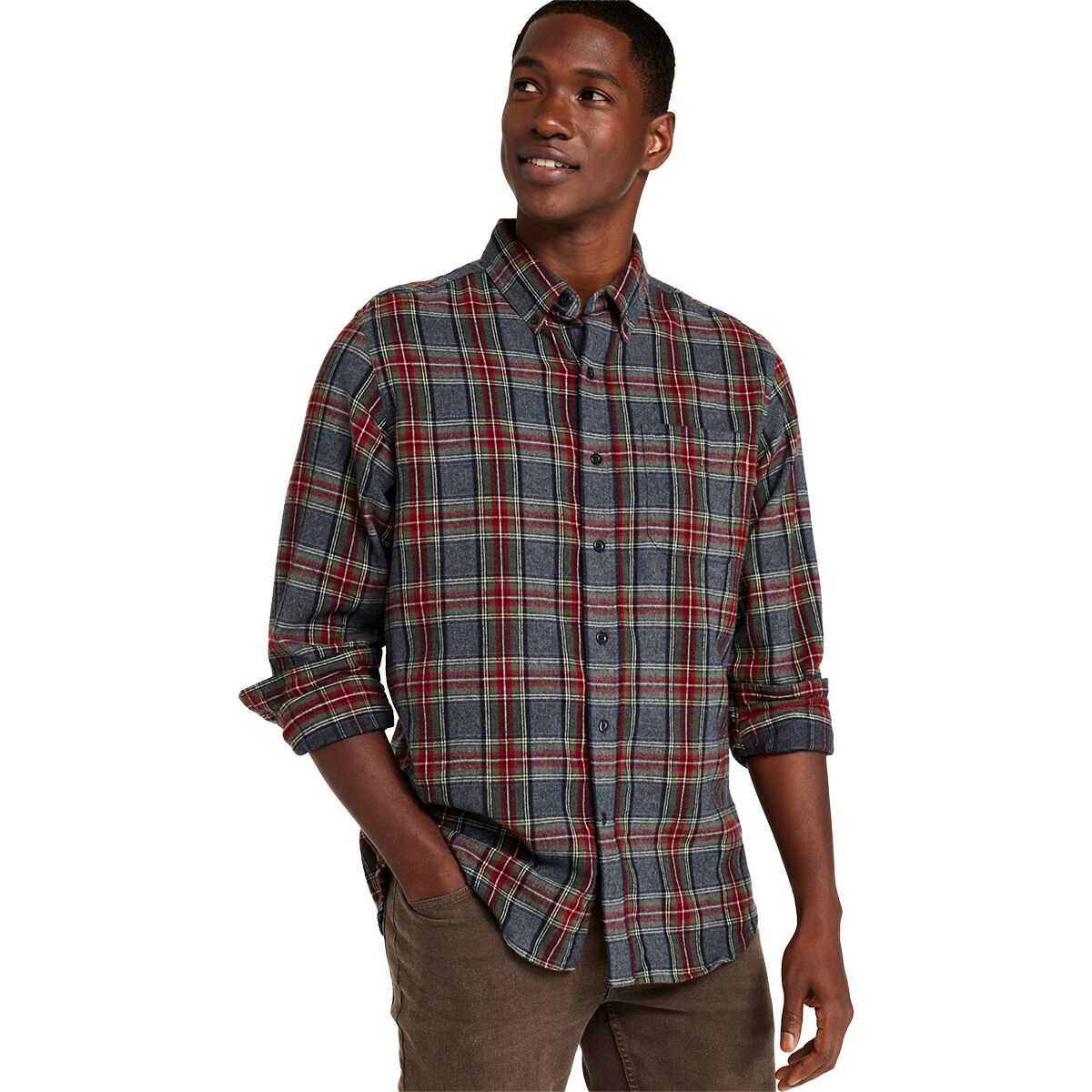 Image of L.L.Bean Scotch Plaid Flannel Long-Sleeve Shirt - Men's Grey Stewart, XL