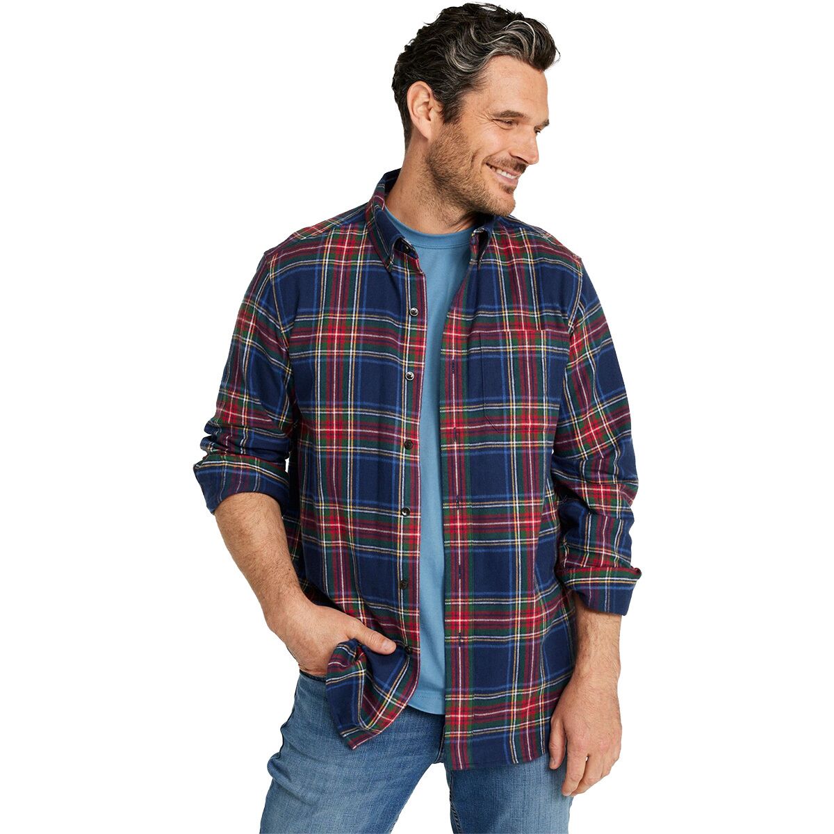 Image of L.L.Bean Scotch Plaid Flannel Long-Sleeve Shirt - Men's Navy Stewart, L