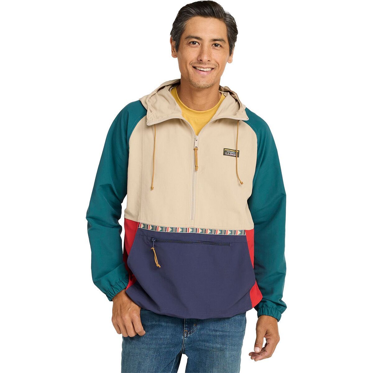 Image of L.L.Bean Mountain Classic Multi Color Anorak - Men's Light Khaki/Dark Steel Gray, XL