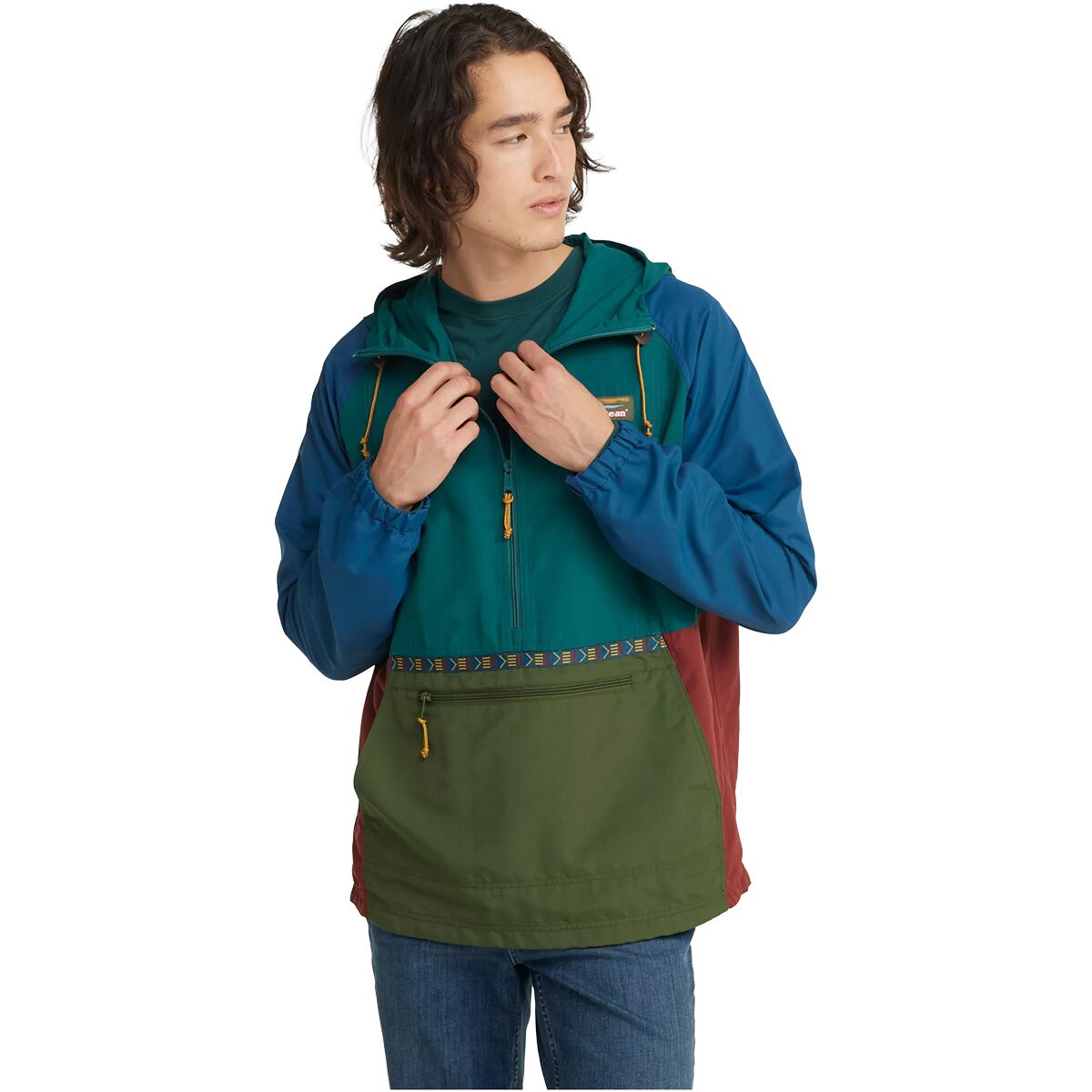 Image of L.L.Bean Mountain Classic Multi Color Anorak - Men's Spruce/Tuscan Olive, M