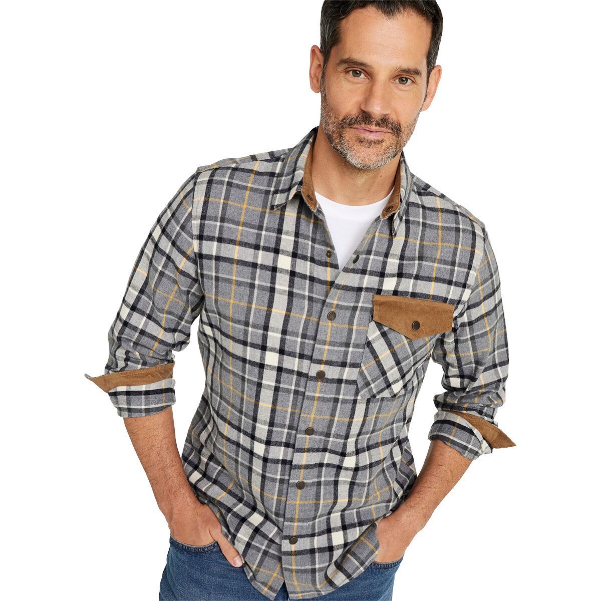 Image of L.L.Bean Scotch Plaid Untucked Fitted Flannel Snap Shirt - Men's Bean of Freeport Gray, S