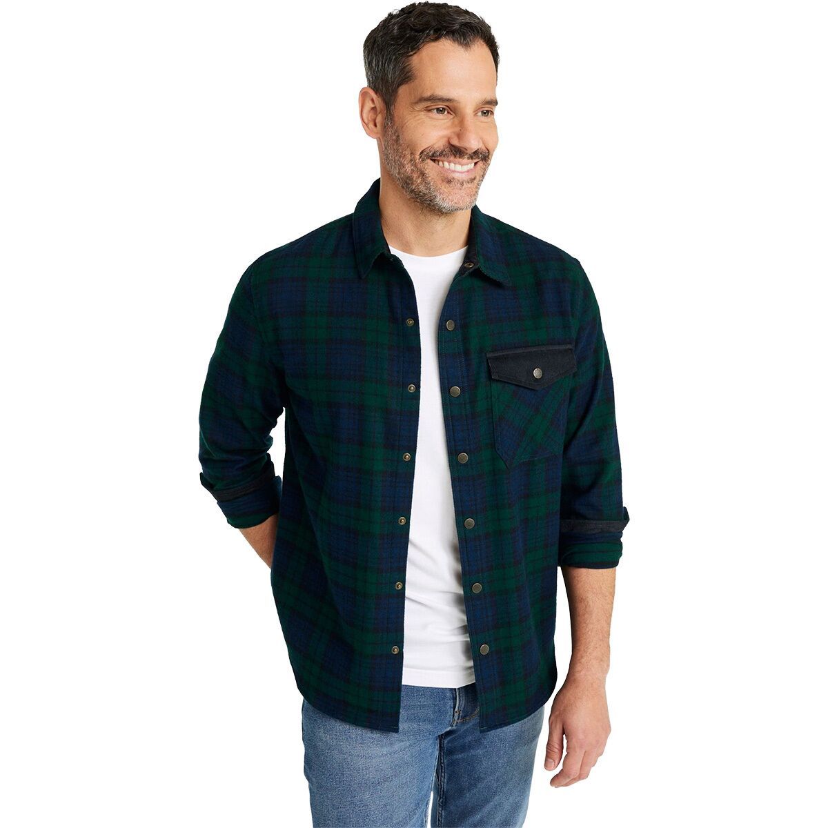 Image of L.L.Bean Scotch Plaid Untucked Fitted Flannel Snap Shirt - Men's Black Watch, L