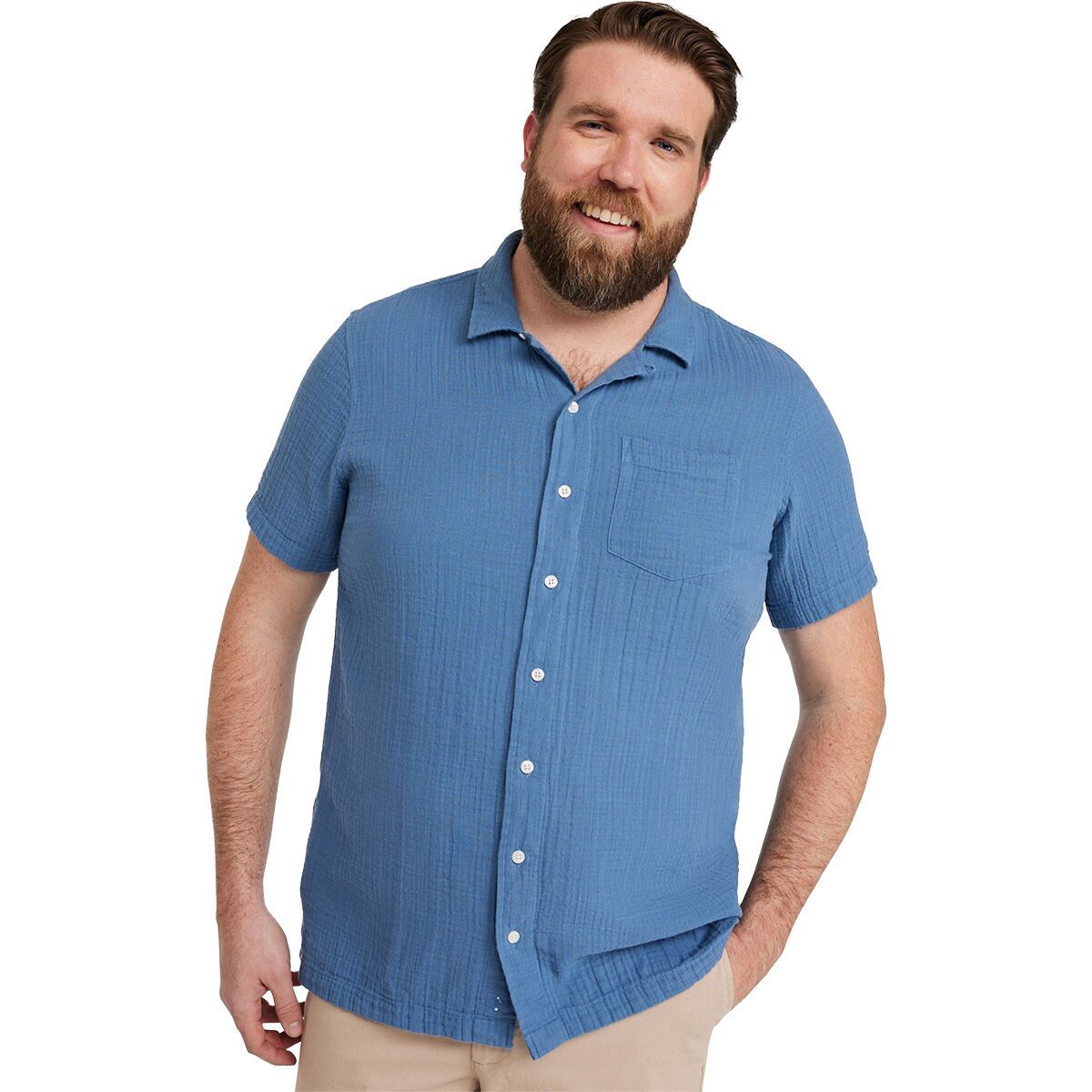 Image of L.L.Bean Cloud Gauze Slightly Fitted Short-Sleeve Shirt - Men's Delta Blue, L
