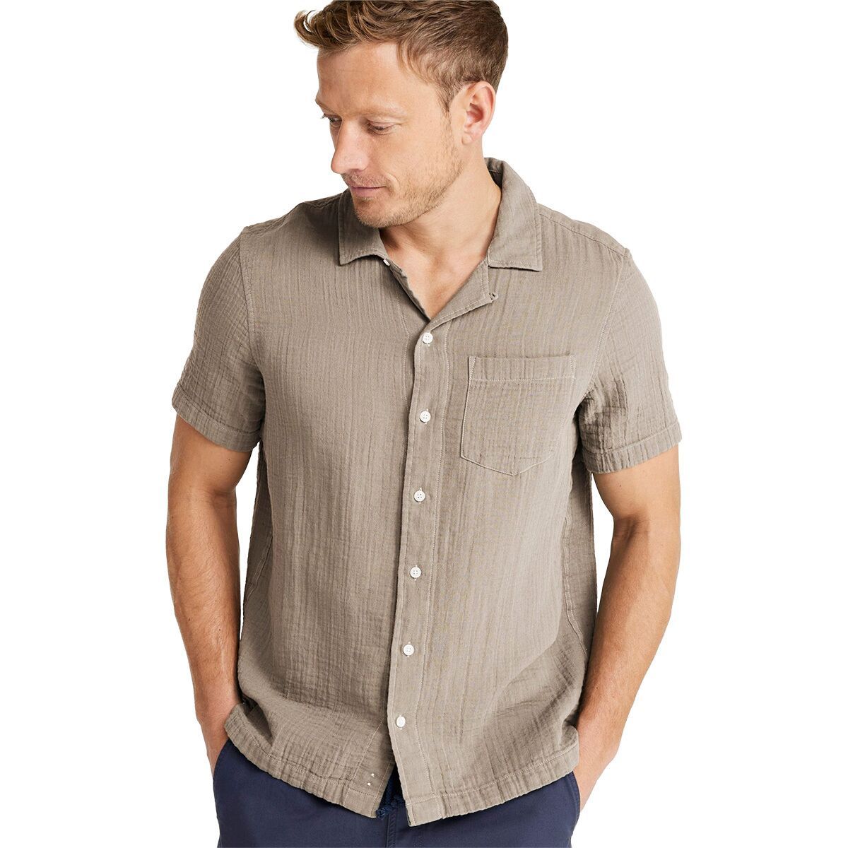 Image of L.L.Bean Cloud Gauze Slightly Fitted Short-Sleeve Shirt - Men's River Rock, L