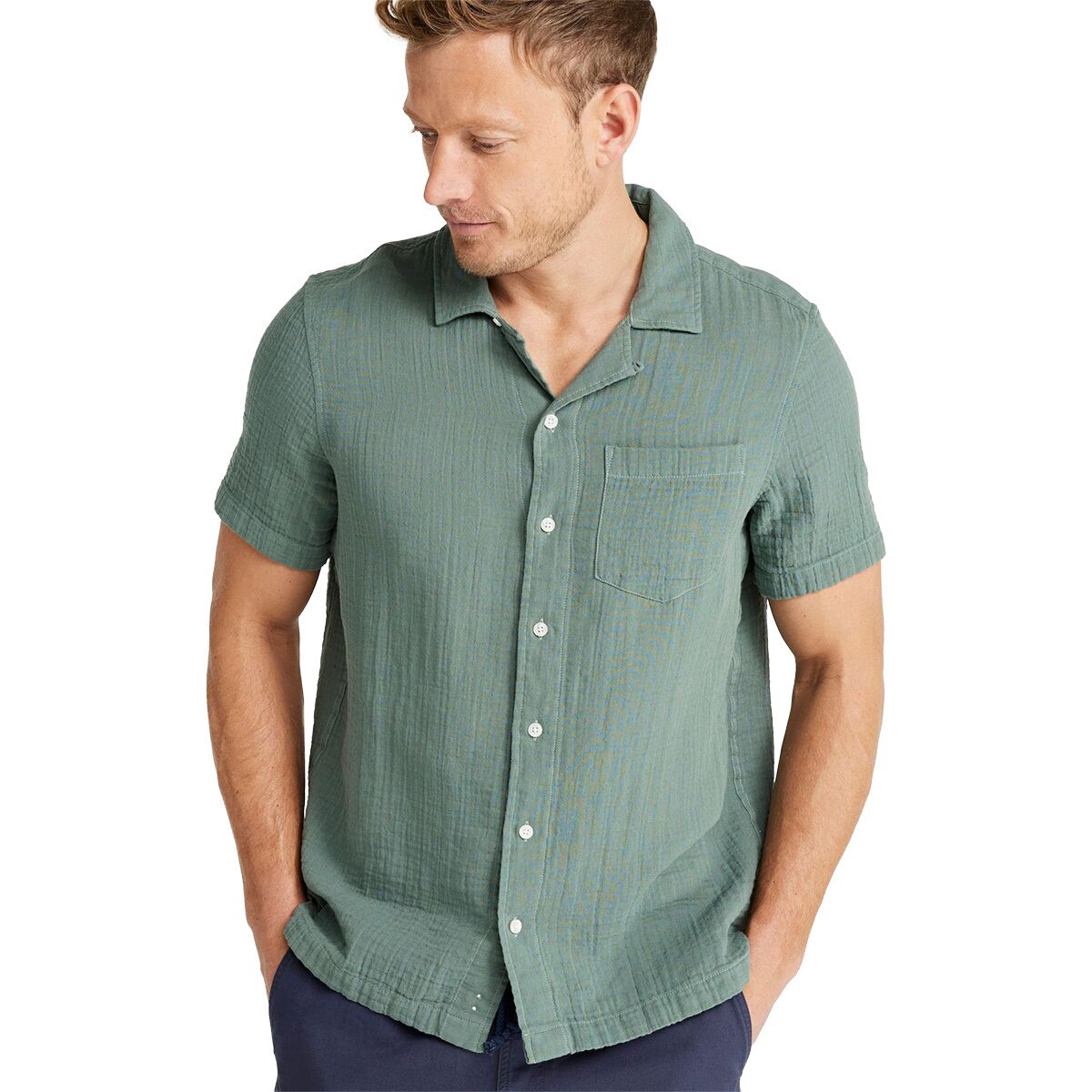 Image of L.L.Bean Cloud Gauze Slightly Fitted Short-Sleeve Shirt - Men's Sea Green, L