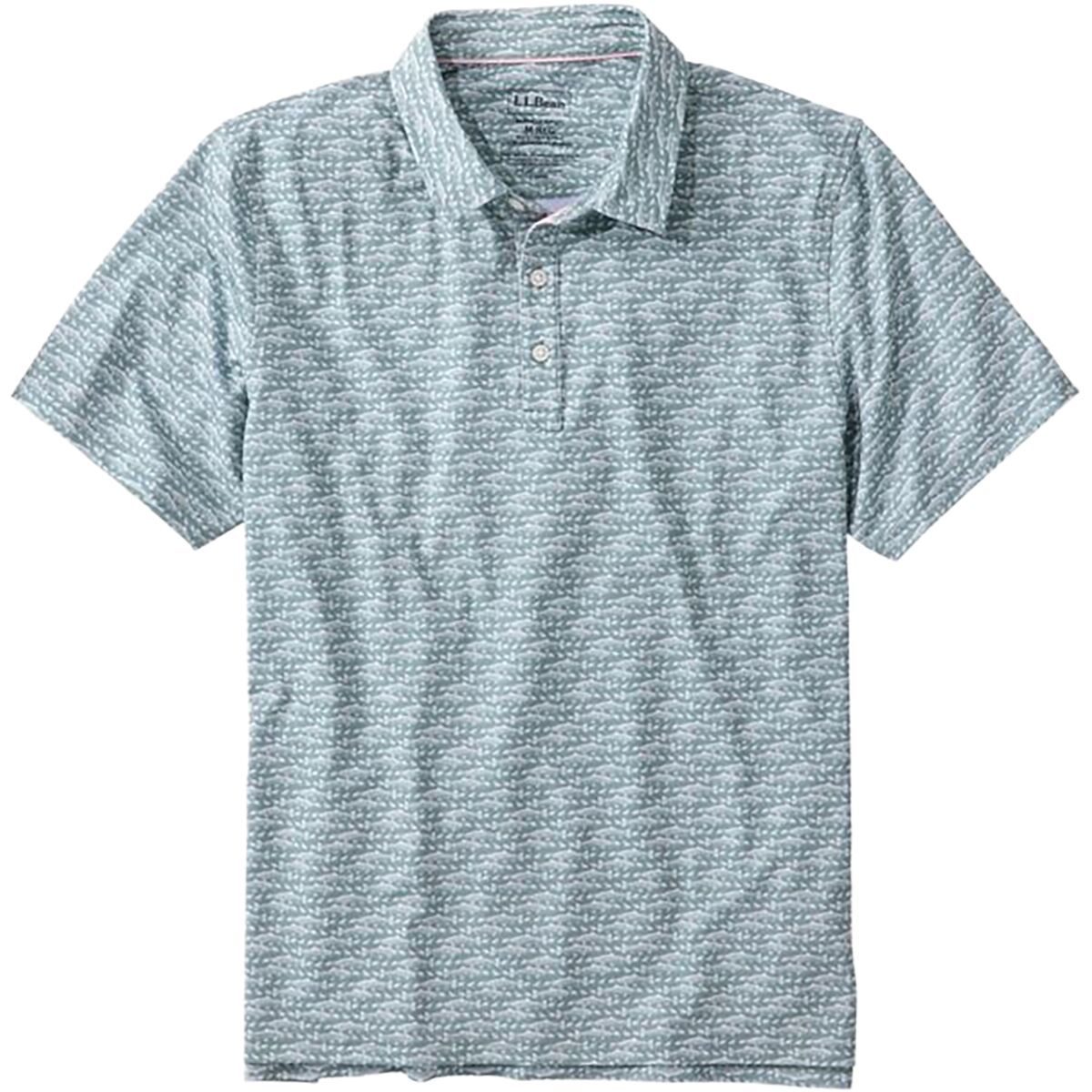 Image of L.L.Bean Comfort Stretch Perf Party SS Print Reg Polo Shirt - Men's Faded Sage Fish, XXL