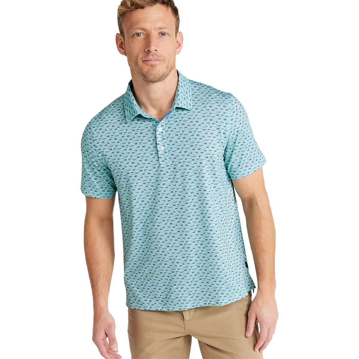 Image of L.L.Bean Comfort Stretch Perf Party SS Print Reg Polo Shirt - Men's Sailcloth Tidepool, M