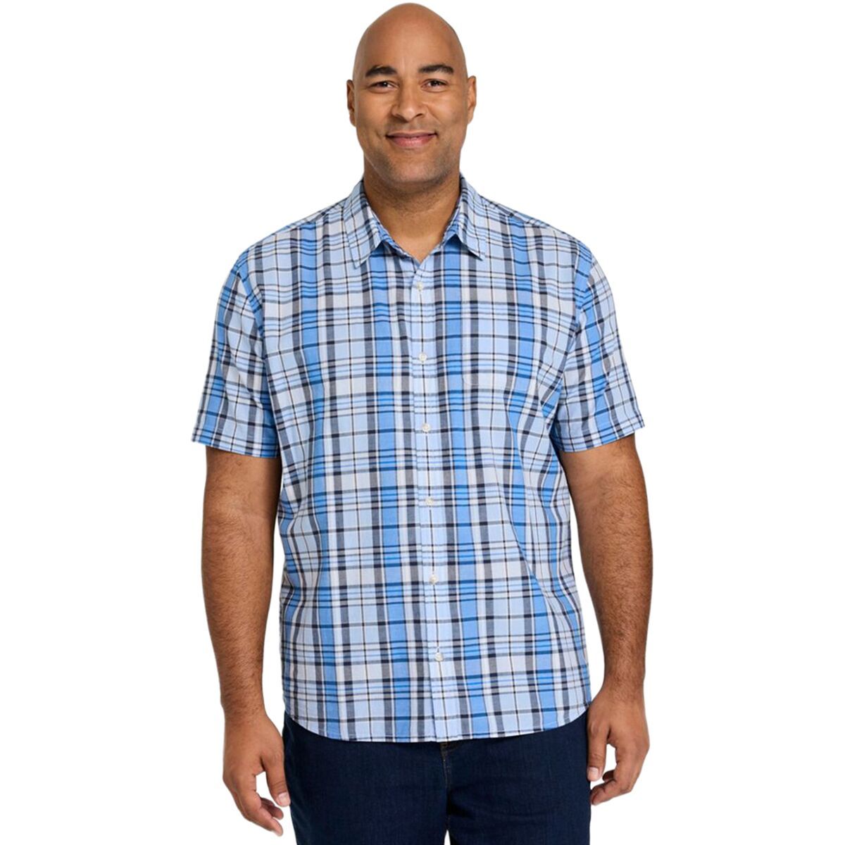 Image of L.L.Bean Madras Slightly Fitted Short-Sleeve Seersucker Shirt - Men's Cobalt Sea, XL