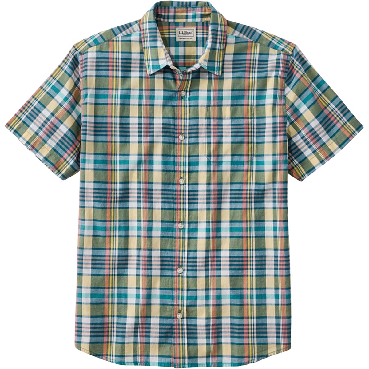 Image of L.L.Bean Madras Slightly Fitted Short-Sleeve Seersucker Shirt - Men's Light Gold, XL