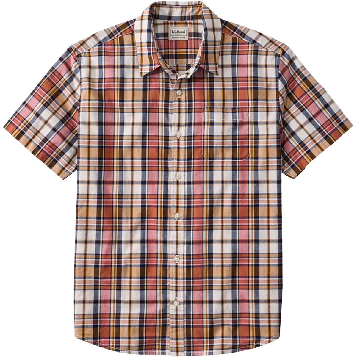 Image of L.L.Bean Madras Slightly Fitted Short-Sleeve Seersucker Shirt - Men's Sienna Brick, L