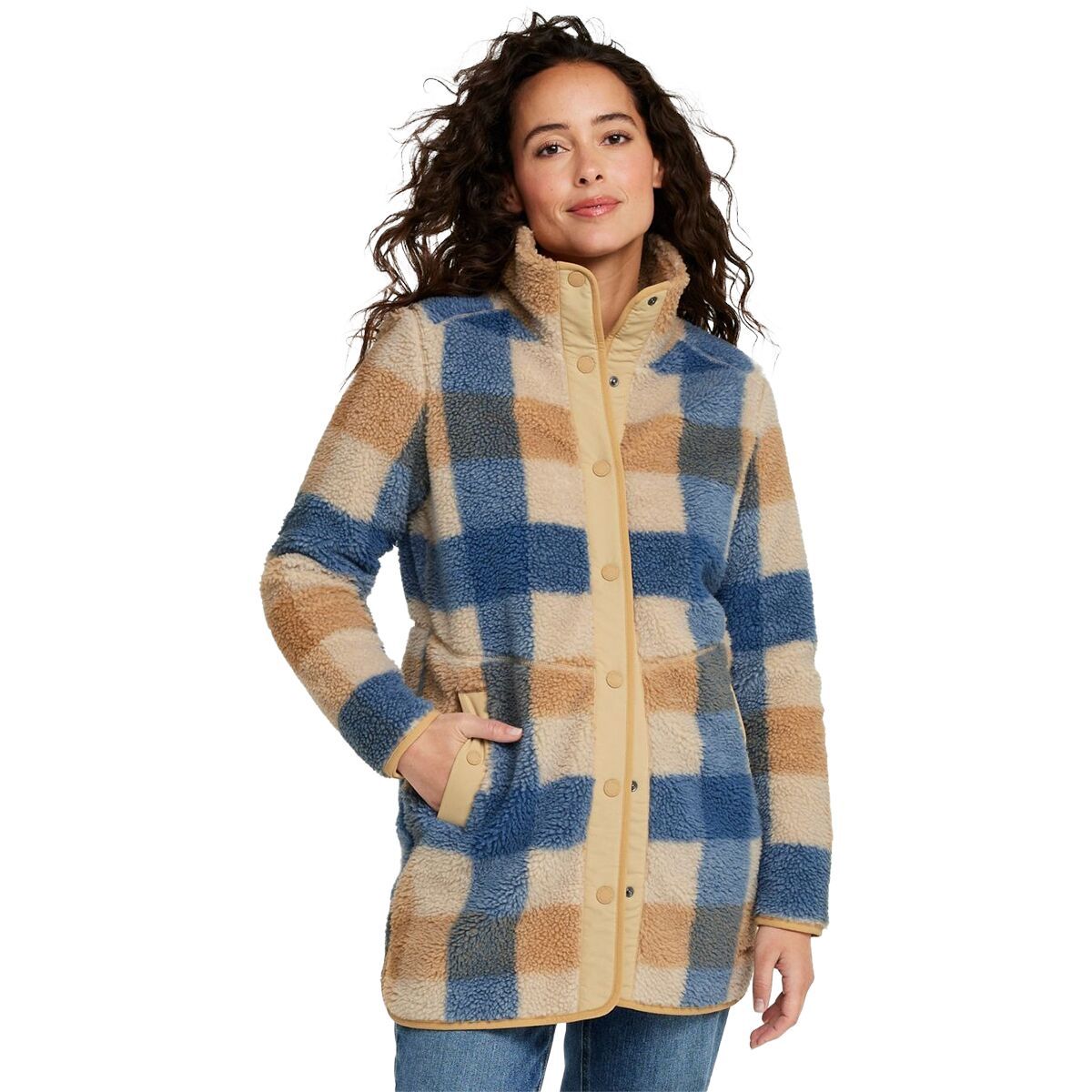 Image of L.L.Bean Bean's Sherpa Print Coat - Women's Katahdin Khaki Plaid, L