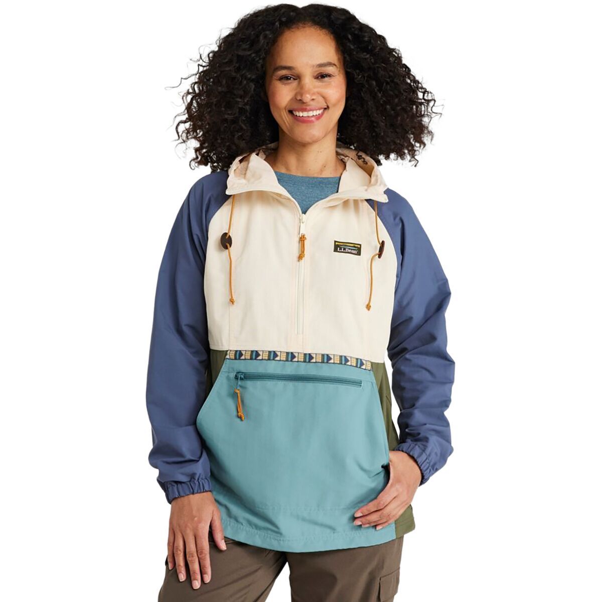 Image of L.L.Bean Mountain Classic Multi Color Anorak - Women's Natural/Mineral Blue, S