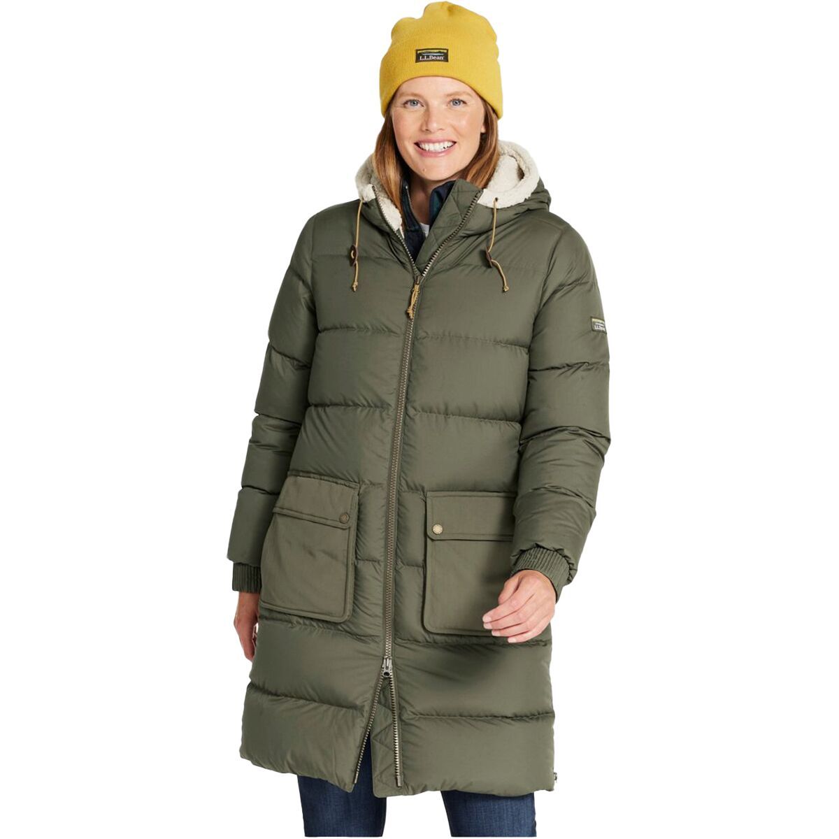 Image of L.L.Bean Mountain Classic Sherpa-Lined Down Coat - Women's Kelp Green, M