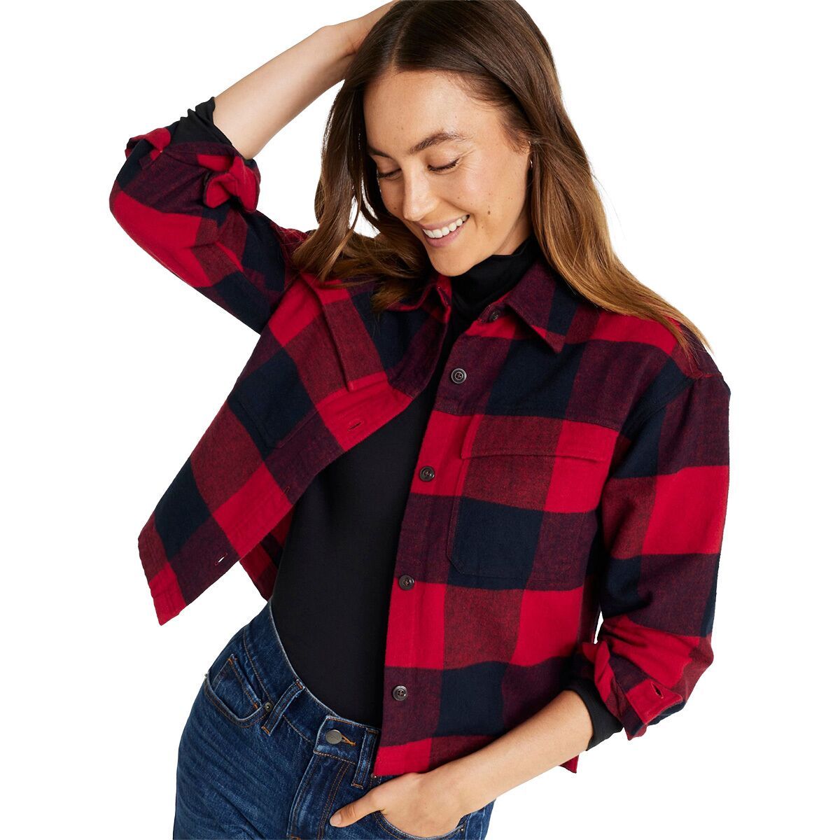 Image of L.L.Bean Signature 1933 Chamois Pattern Shirt Jacket - Women's Peak Red Buffalo Check, M