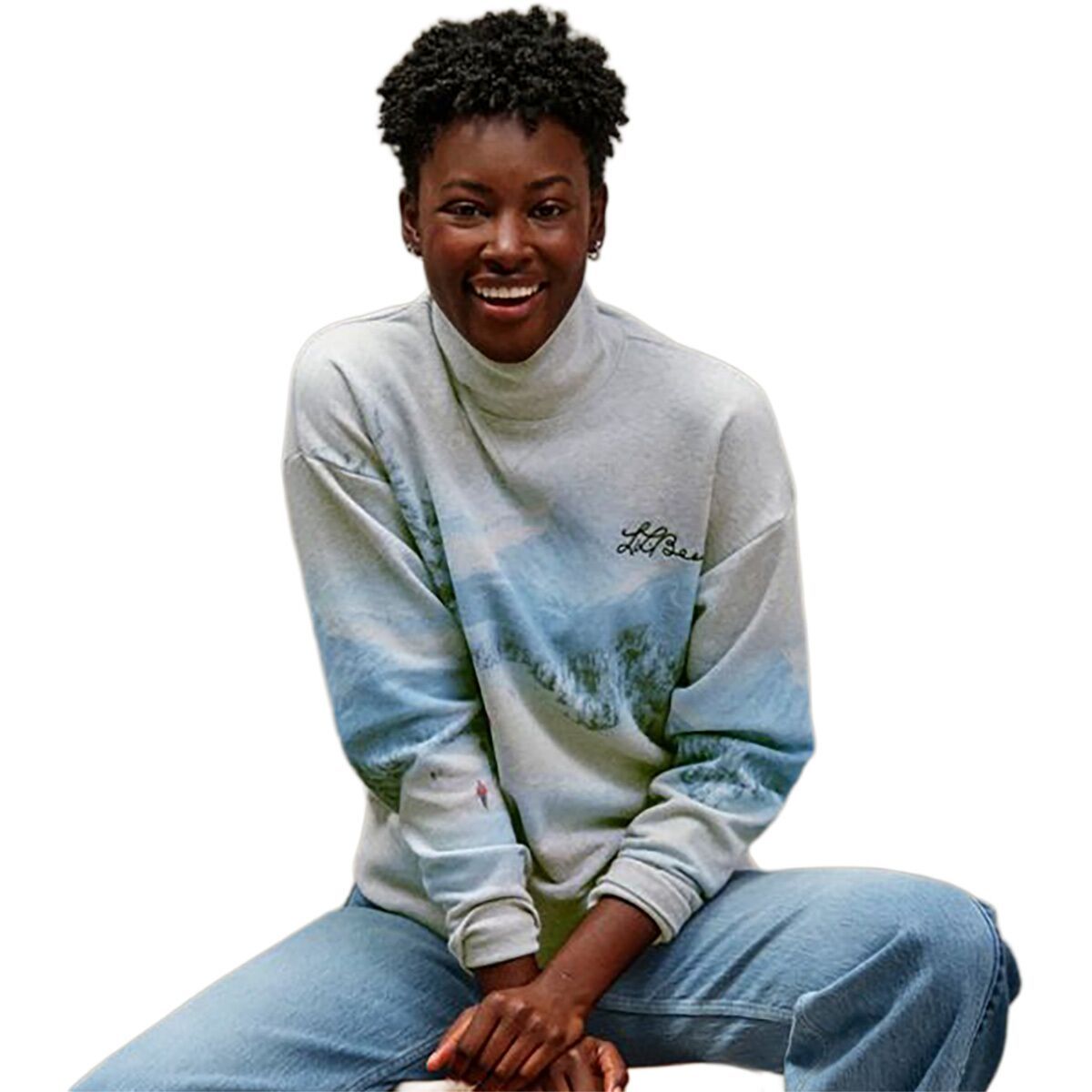 Image of L.L.Bean Signature Camp Mock-Neck Print Sweatshirt - Women's Gray Heather Winter Scenic, M