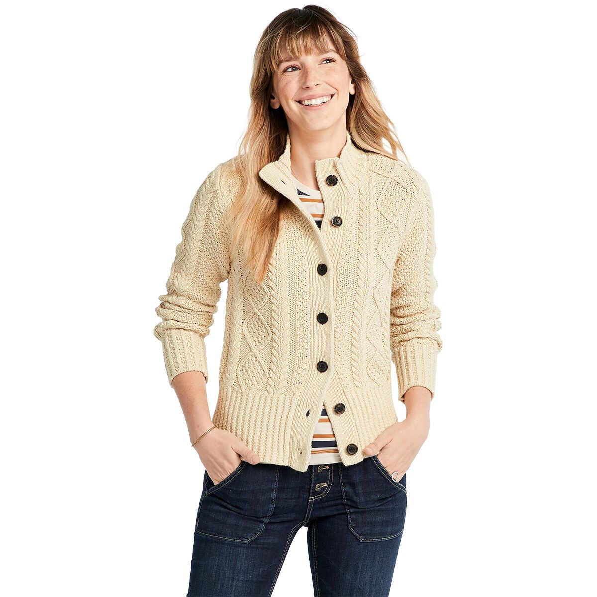 Image of L.L.Bean Signature Cotton Fisherman Button Cardigan - Women's Beige, XS