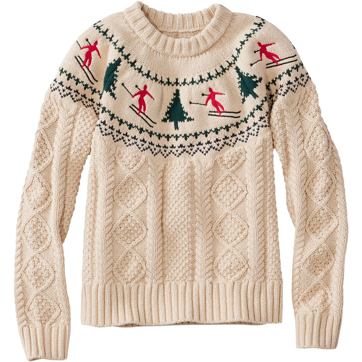 Image of L.L.Bean Signature Cotton Fisherman Crew Neck Sweater -Women's Sailcloth Skier Fair Isle, XL