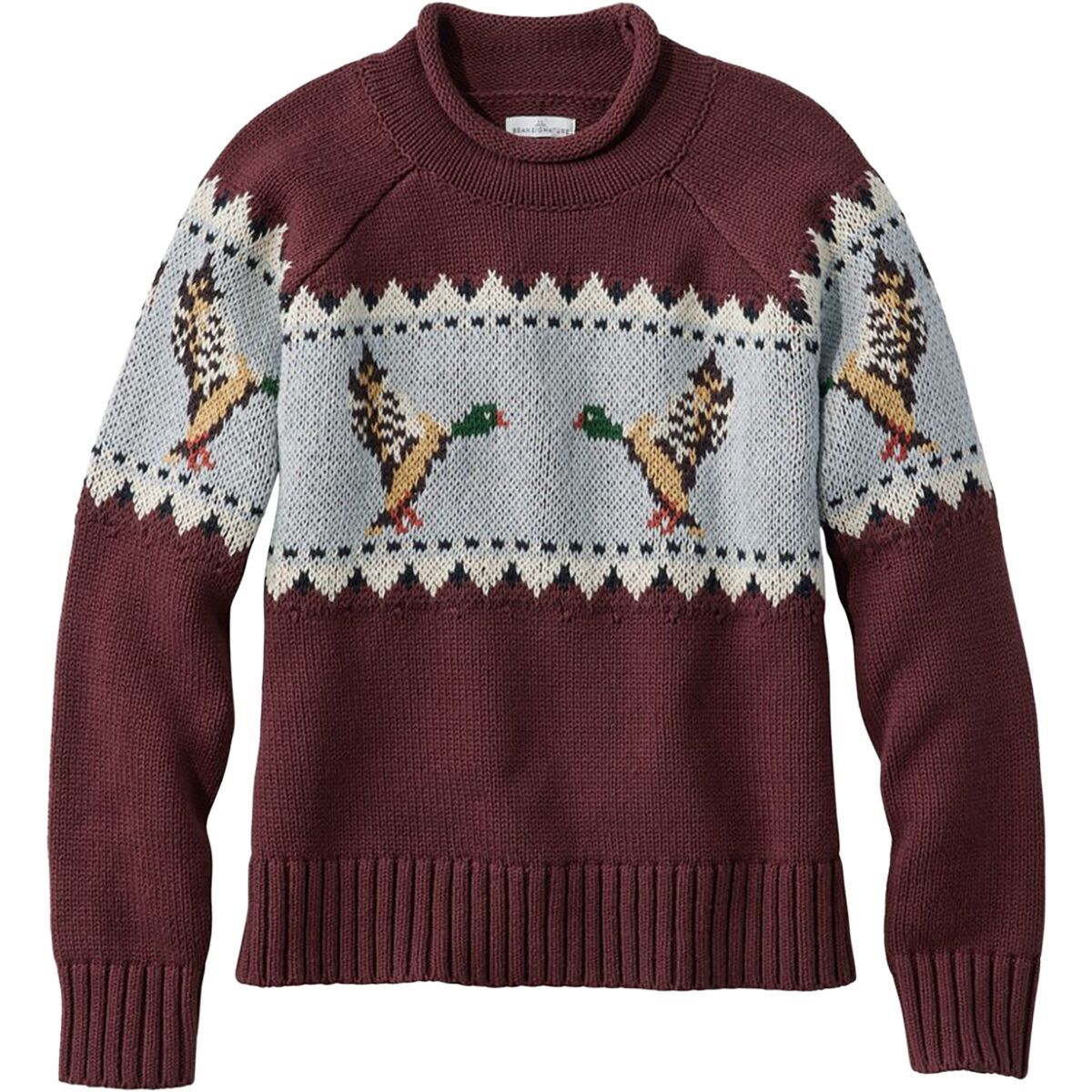 L.L.Bean Signature Original Cotton Rollneck Sweater - Women's Currant Mallard Fair Isle, XL
