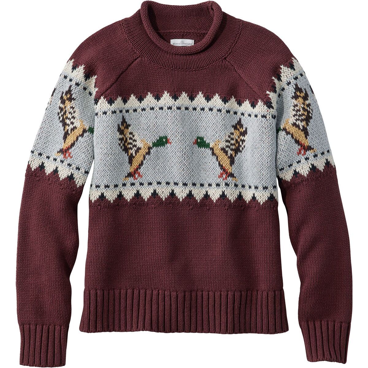 Image of L.L.Bean Signature Original Cotton Rollneck Sweater - Women's Currant Mallard Fair Isle, M