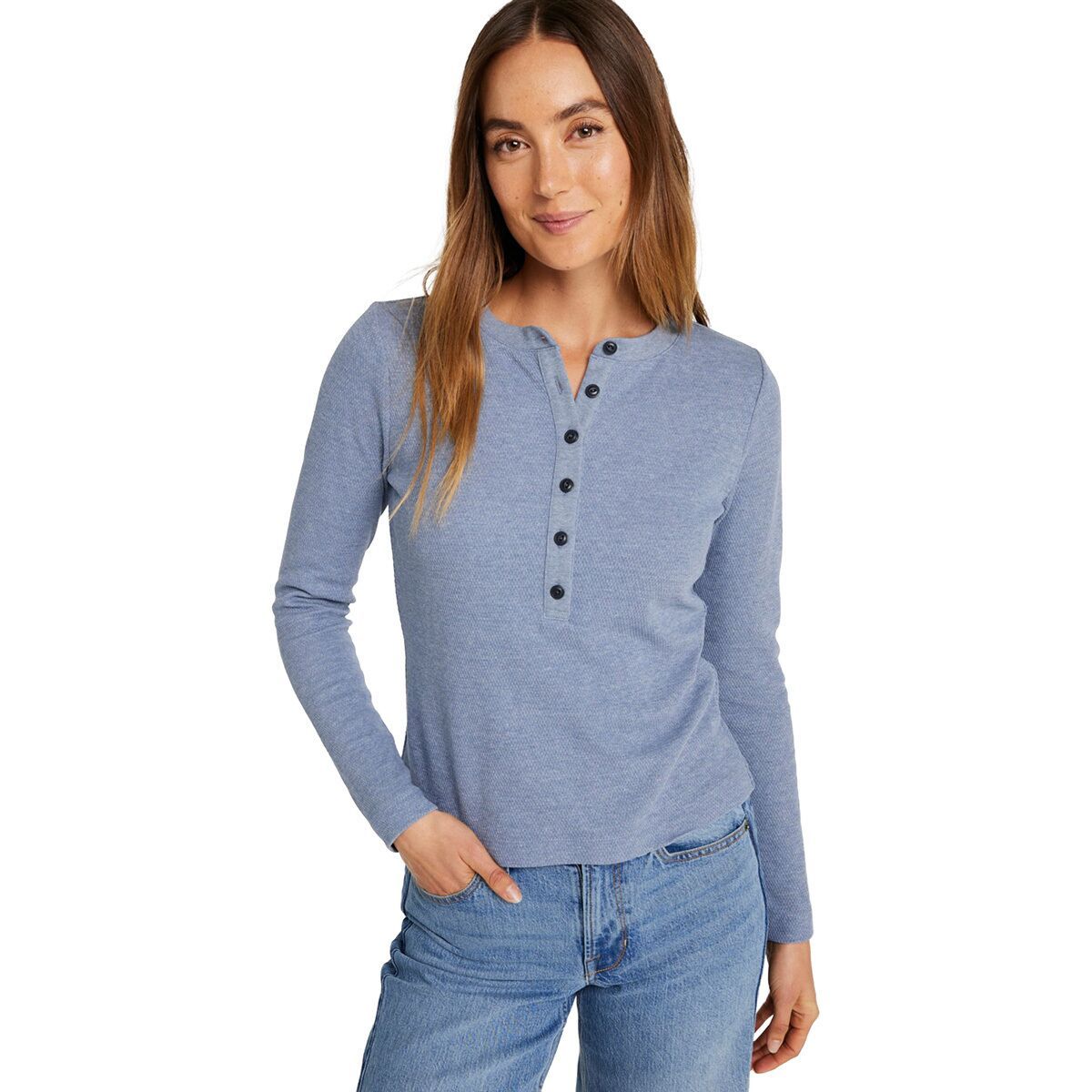 Image of L.L.Bean Signature Premium Thermal Long-Sleeve Henley Shirt - Women's Indigo Heather, S