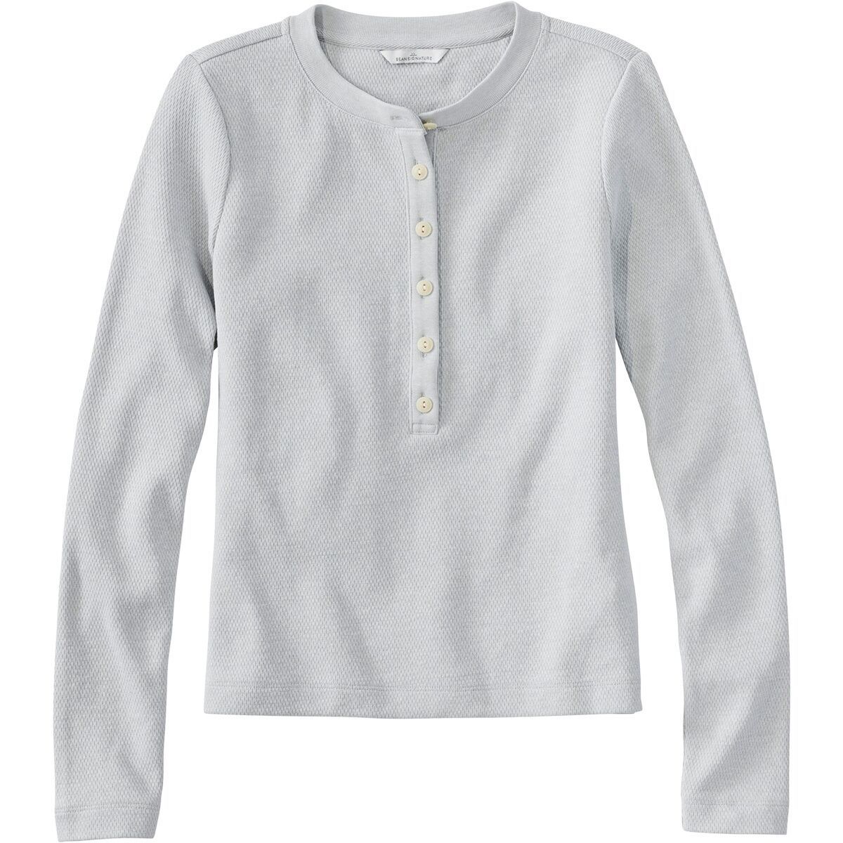 Image of L.L.Bean Signature Premium Thermal Long-Sleeve Henley Shirt - Women's Light Gray Heather, M