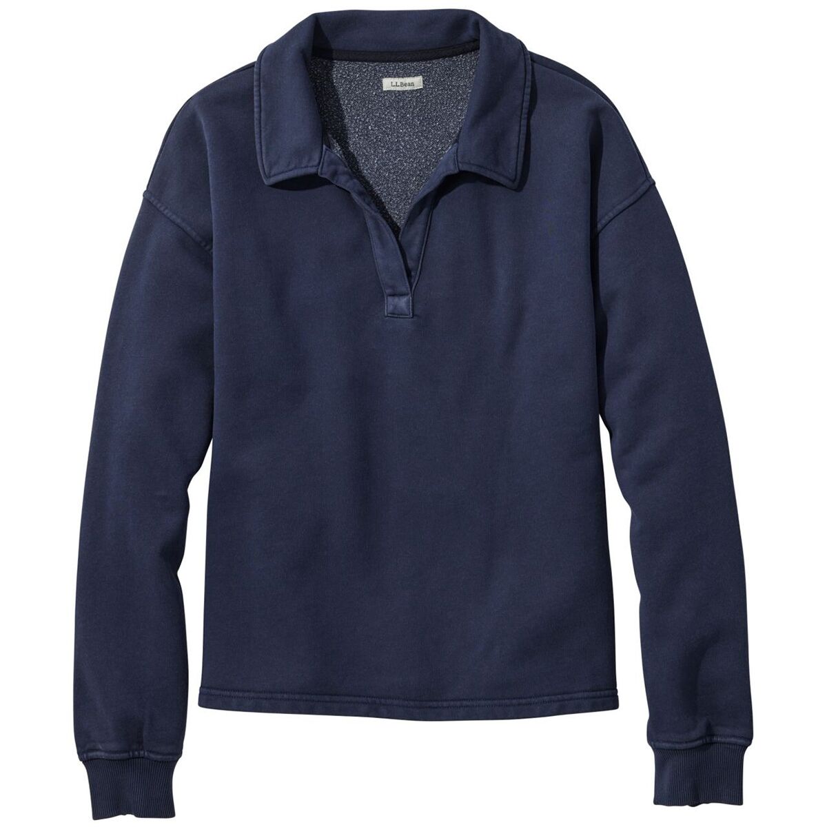 Image of L.L.Bean Sunwashed Sweats Split Neck Polo - Women's Classic Navy, M
