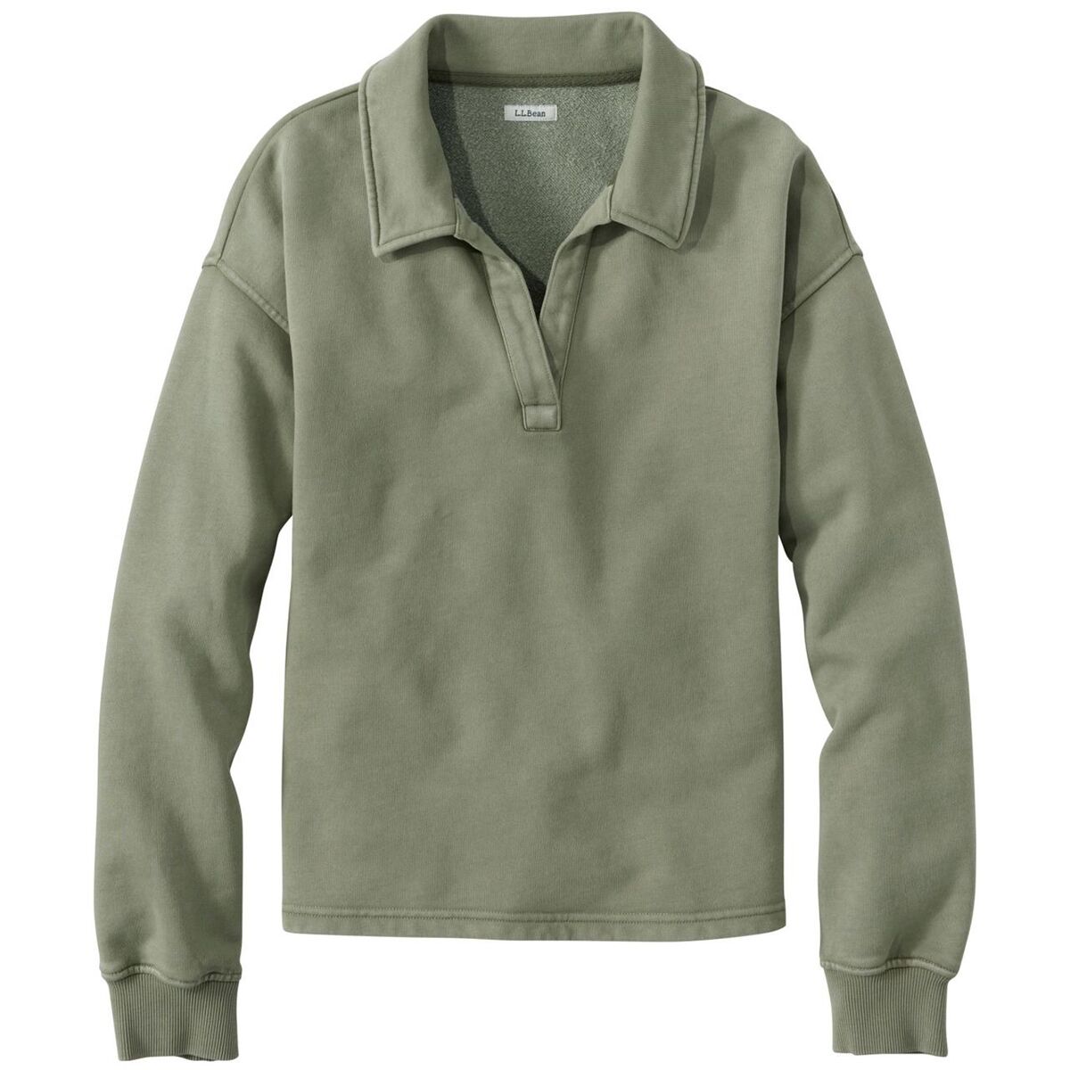 Image of L.L.Bean Sunwashed Sweats Split Neck Polo - Women's Olive Gray, M