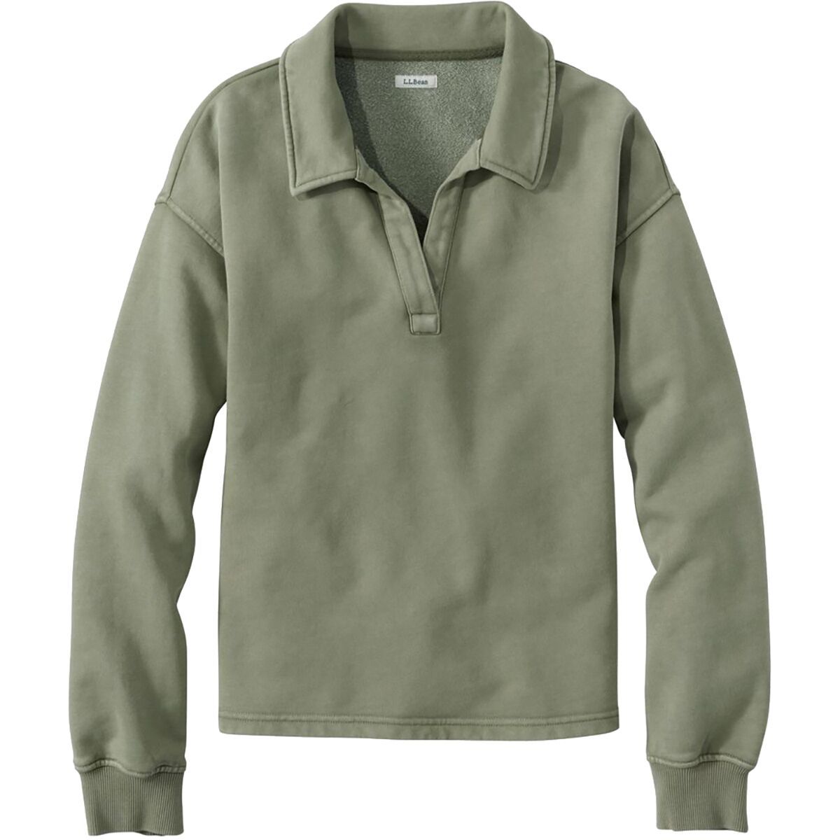 L.L.Bean Sunwashed Sweats Split Neck Polo - Women's Olive Gray, S