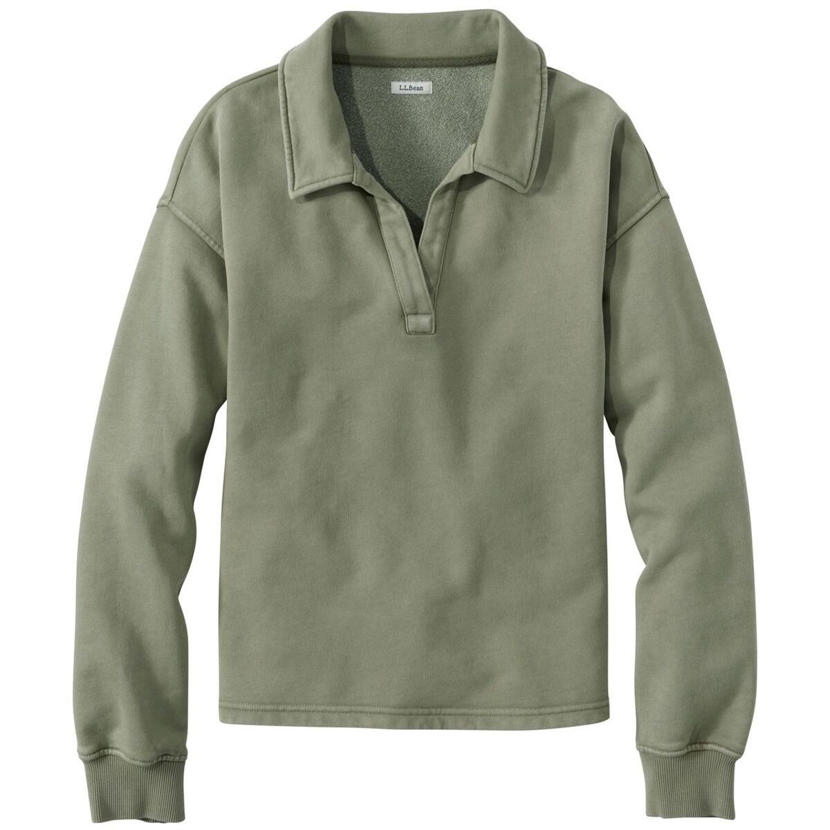 Image of L.L.Bean Sunwashed Sweats Split Neck Polo - Women's Olive Gray, L