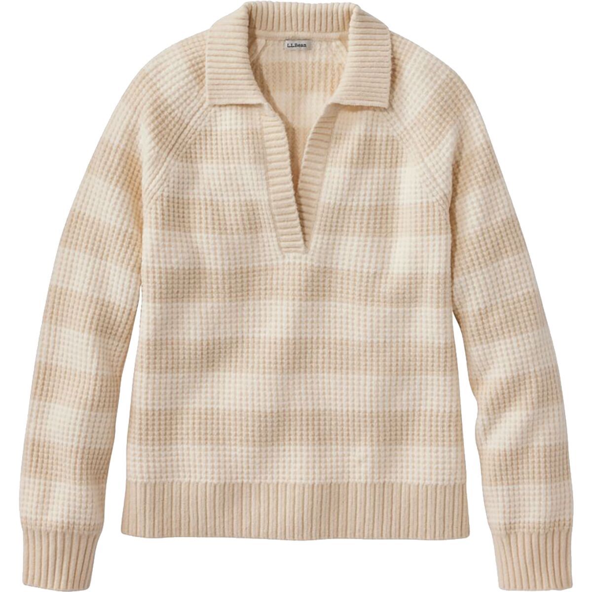 L.L.Bean SuperSoft Waffle Stripe Polo - Women's Cream/Classic Navy, L