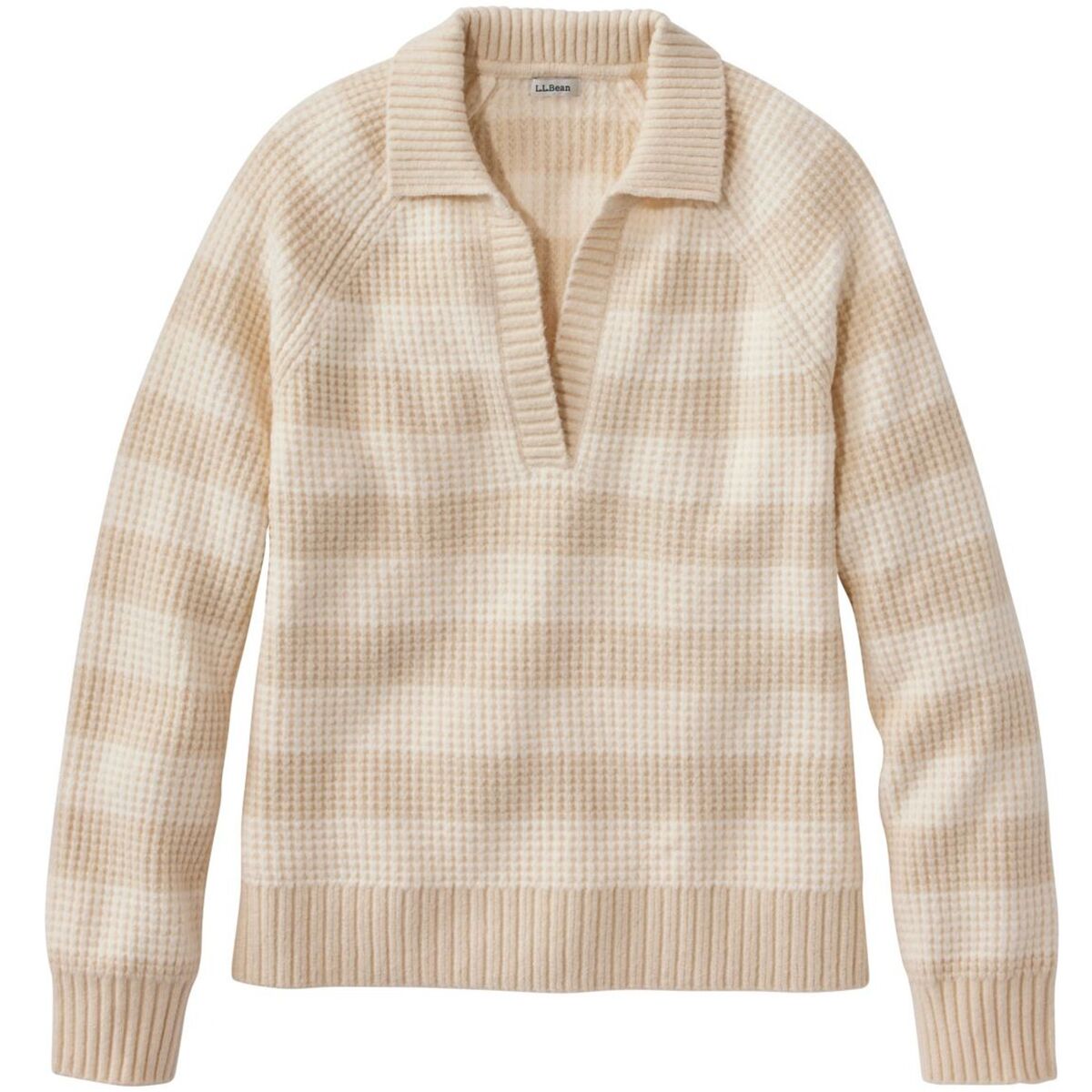 Image of L.L.Bean SuperSoft Waffle Stripe Polo - Women's Cream/Classic Navy, L