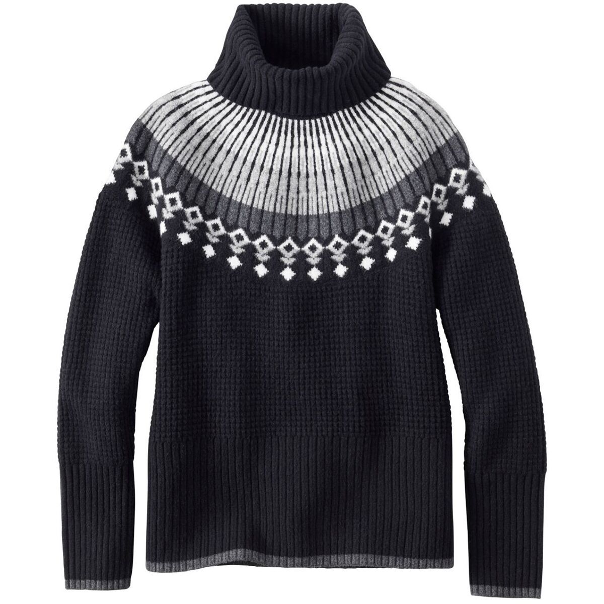 Image of L.L.Bean Supersoft Waffle Fair Isle Turtleneck Sweater - Women's Black Fair Isle, S