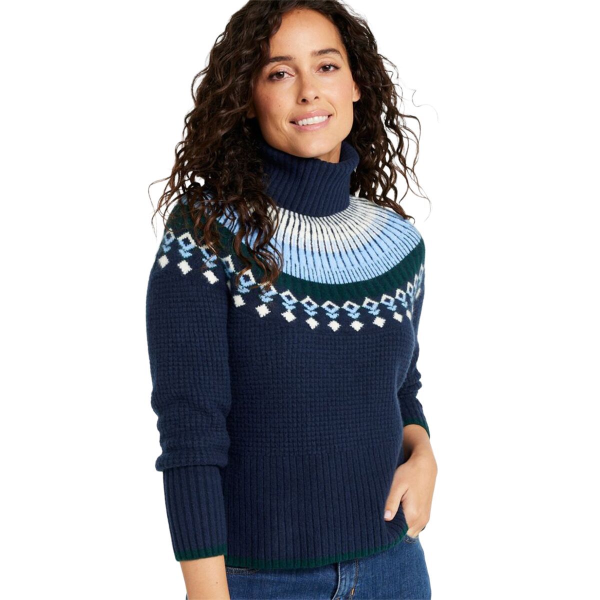 L.L.Bean Supersoft Waffle Fair Isle Turtleneck Sweater - Women's Classic Navy/Mariner Blue Fair Isle, M