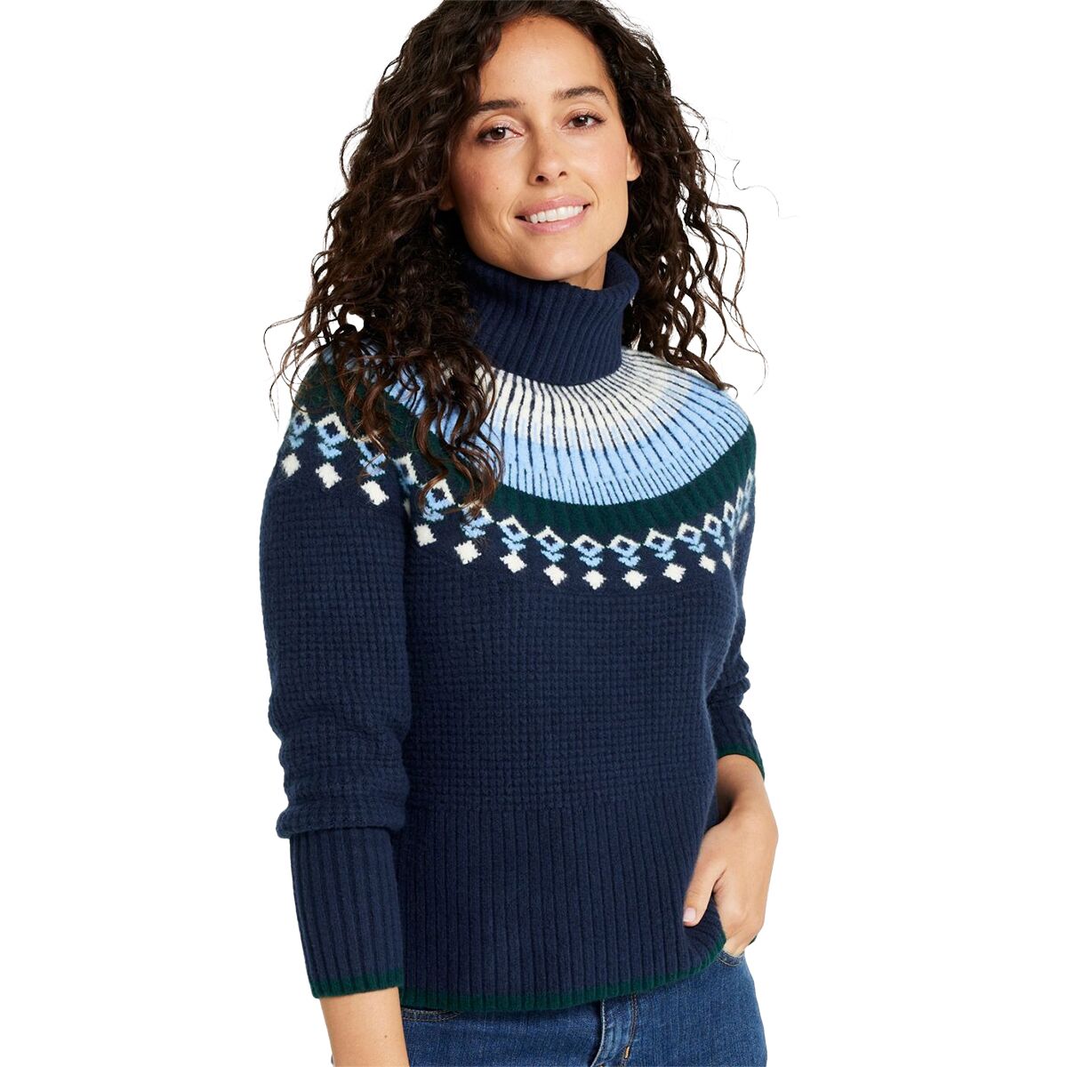Image of L.L.Bean Supersoft Waffle Fair Isle Turtleneck Sweater - Women's Classic Navy/Mariner Blue Fair Isle, XL