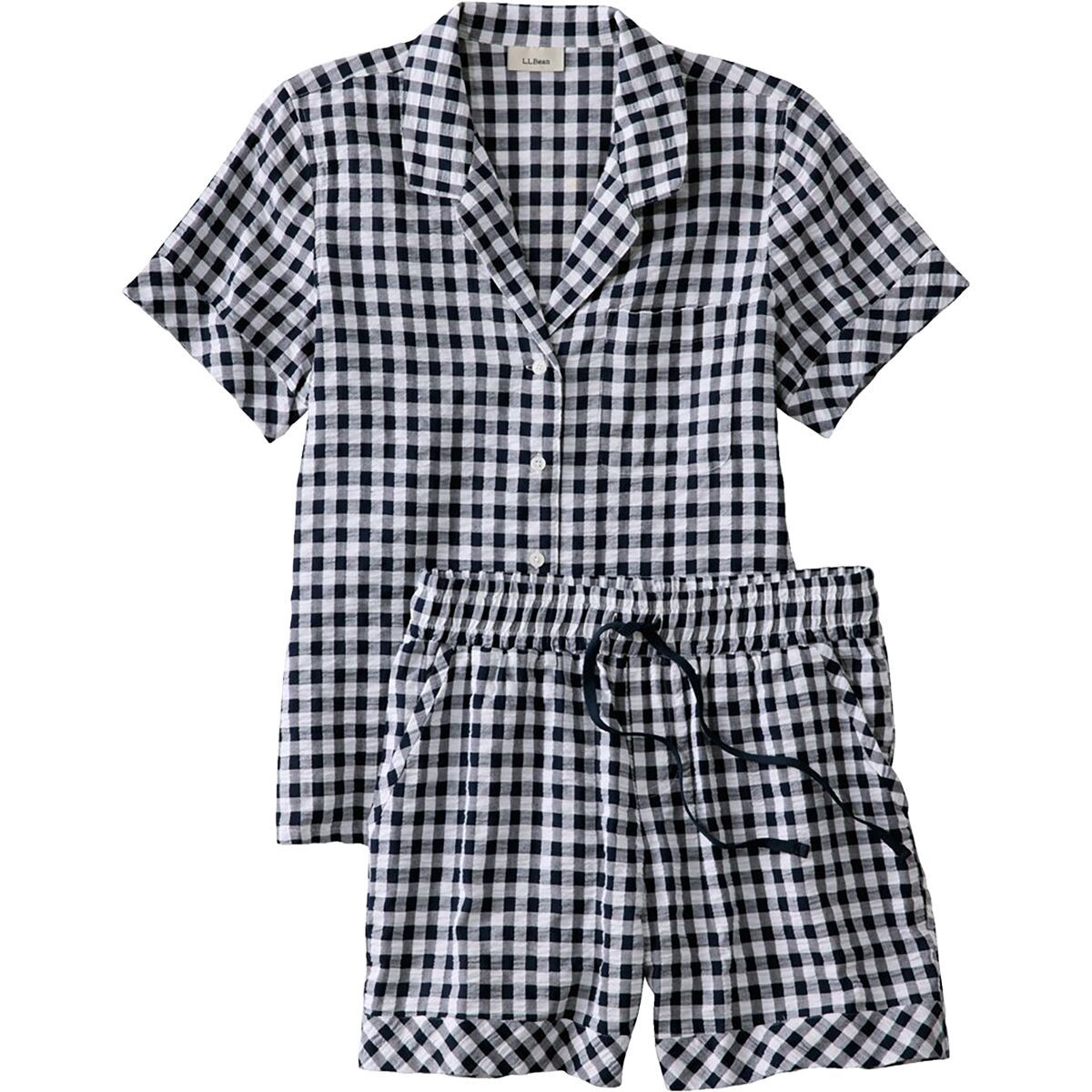 Image of L.L.Bean Bean's Seacoast Seersucker Short Set - Women's Classic Navy Gingham, XS
