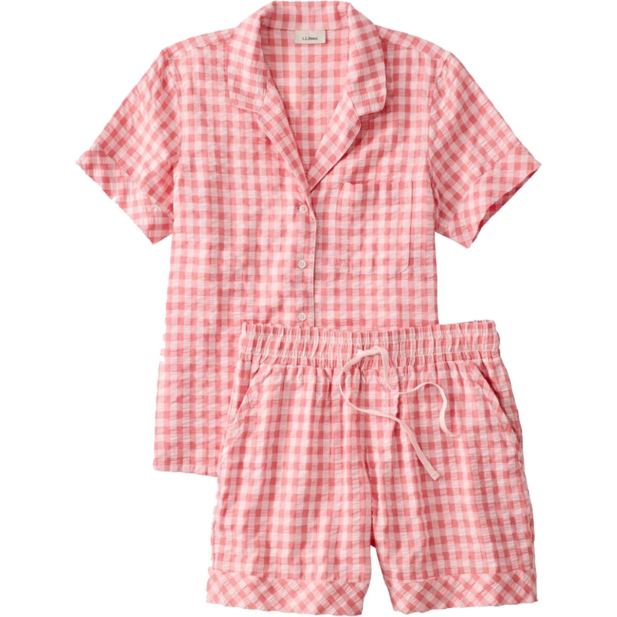 Image of L.L.Bean Bean's Seacoast Seersucker Short Set - Women's Pale Rose Gingham, M