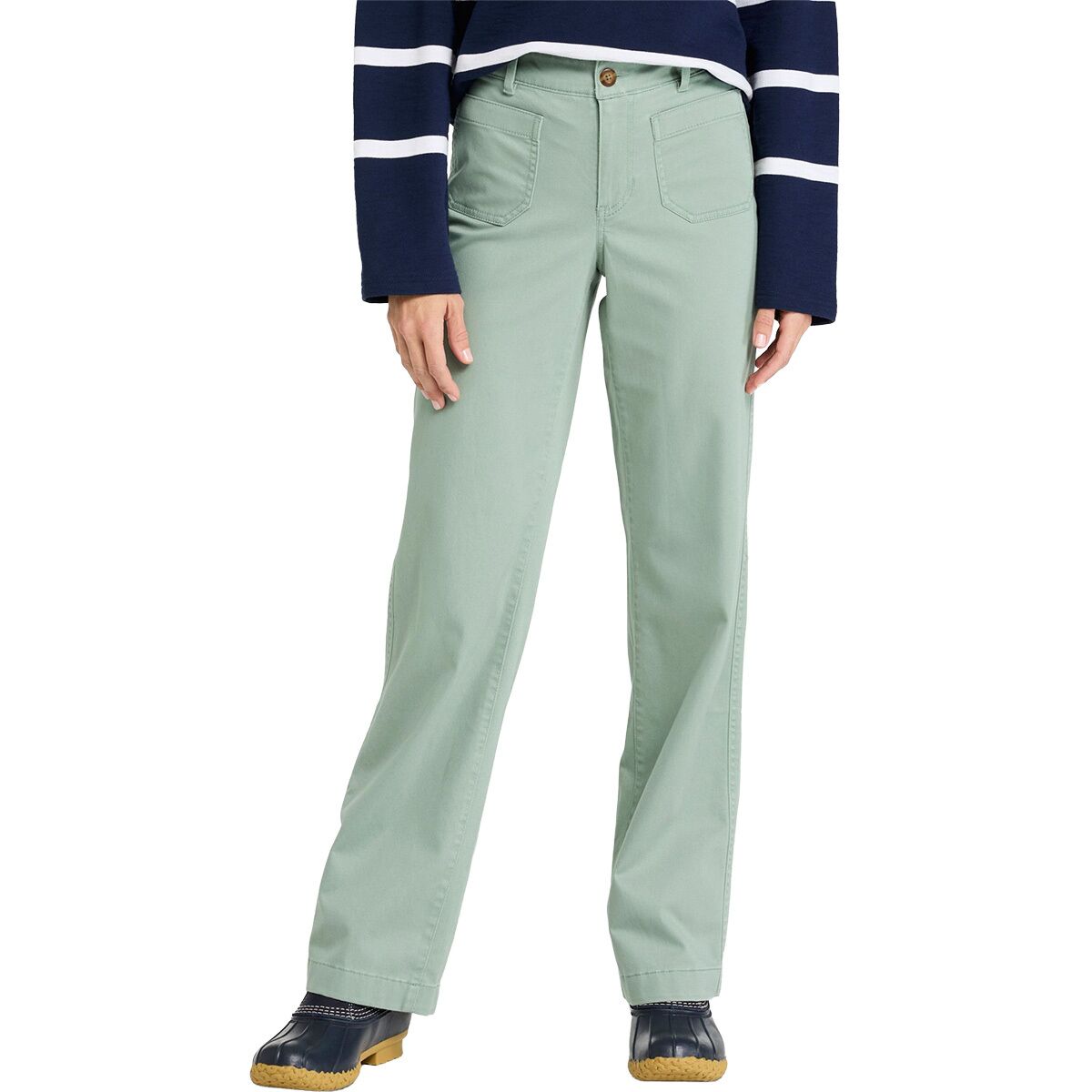 Image of L.L.Bean Patch Pocket Mid-Rise Wide Straight-Leg Chino - Women's Faded Sage, 4/Reg