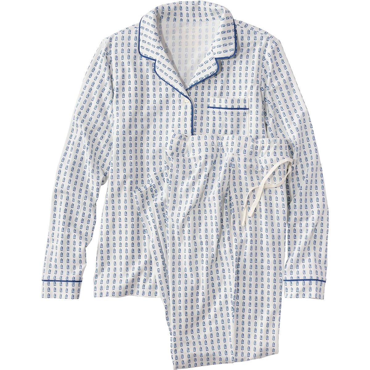 Image of L.L.Bean Super Soft Shrink-Free Print Pajama Set - Women's Bone Stamped Leaf, M