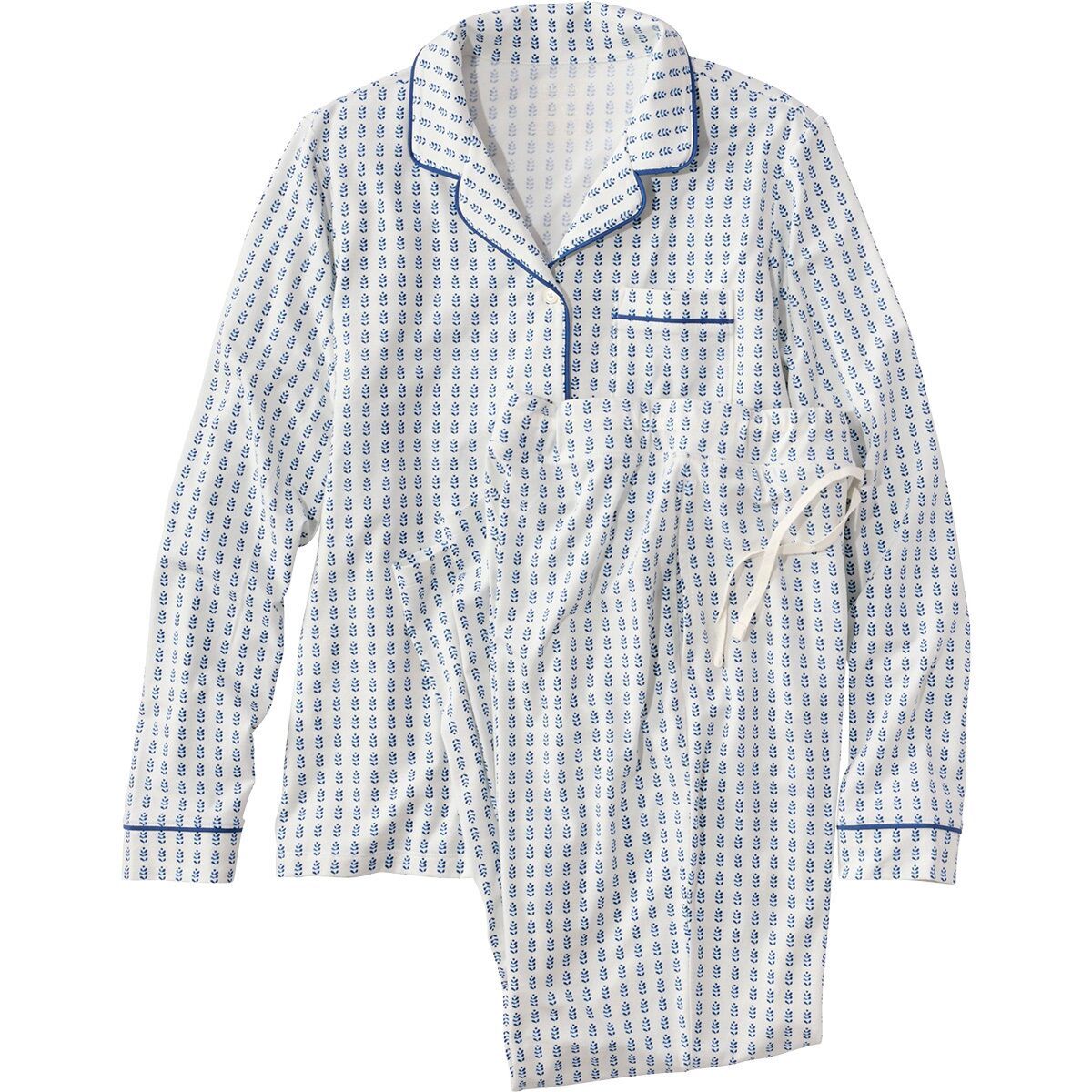 Image of L.L.Bean Super Soft Shrink-Free Print Pajama Set - Women's Bone Stamped Leaf, S