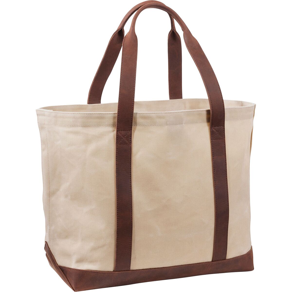 Image of L.L.Bean Leather-Trim Waxed Canvas Tote Bag Brown Leather, One Size