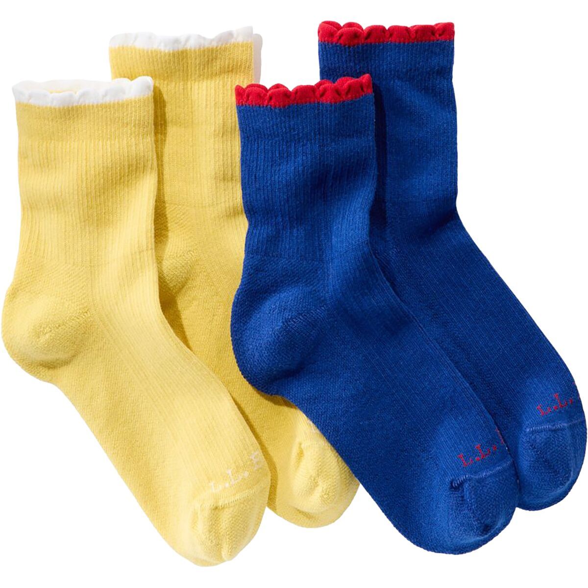 Image of L.L.Bean Scalloped Edge Micro Crew Sock - Women's - 2-Pack Classic Navy/Light Yellow, L