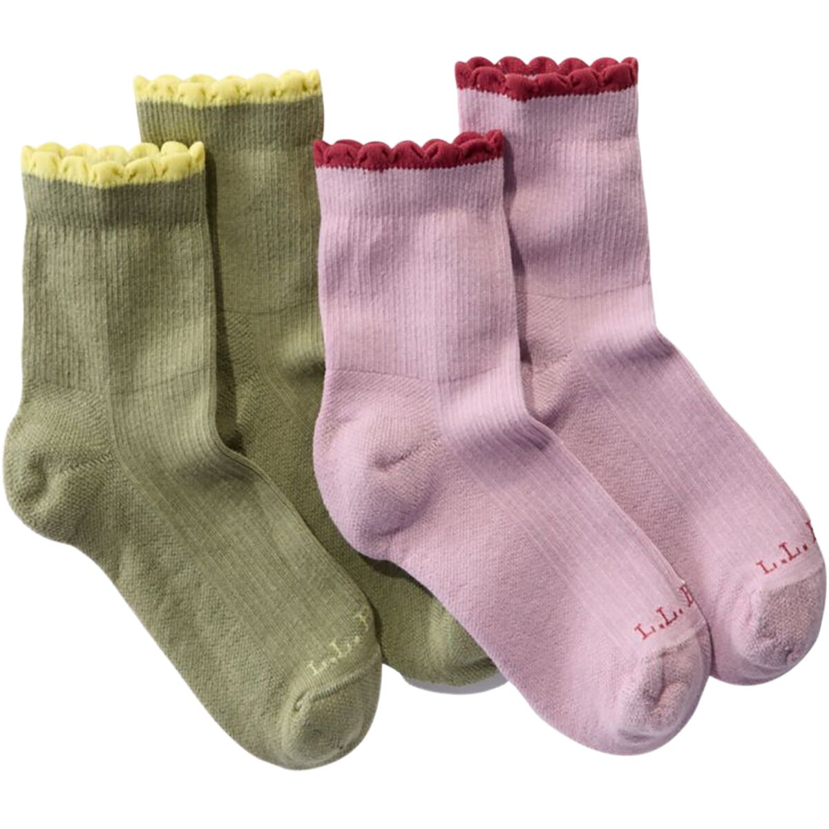Image of L.L.Bean Scalloped Edge Micro Crew Sock - Women's - 2-Pack Iced Orchid/Faded Sage, S
