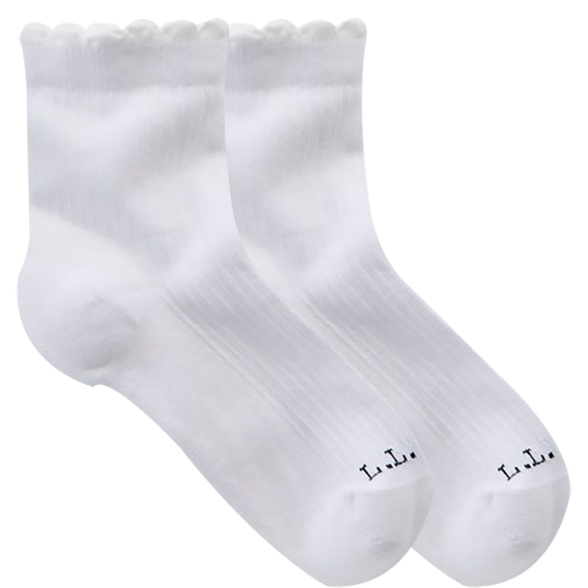 Image of L.L.Bean Scalloped Edge Micro Crew Sock - Women's - 2-Pack White/White, M