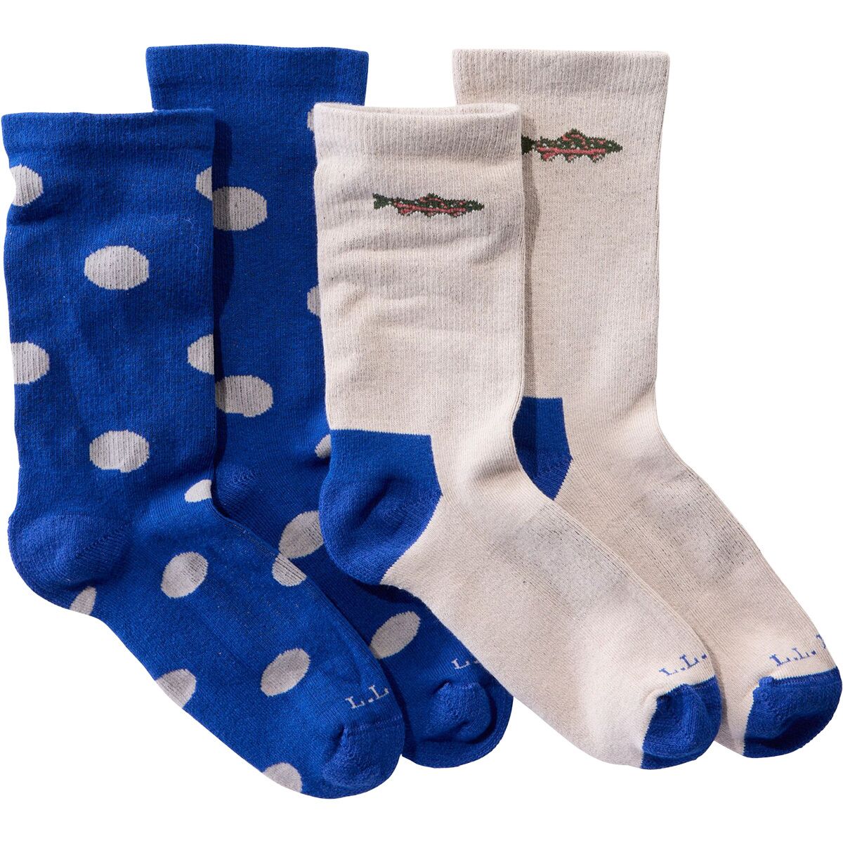 Image of L.L.Bean Wicked Soft Cotton Novelty Sock - 2-Pack Classic Navy Polka Dot/Shore Trout, L