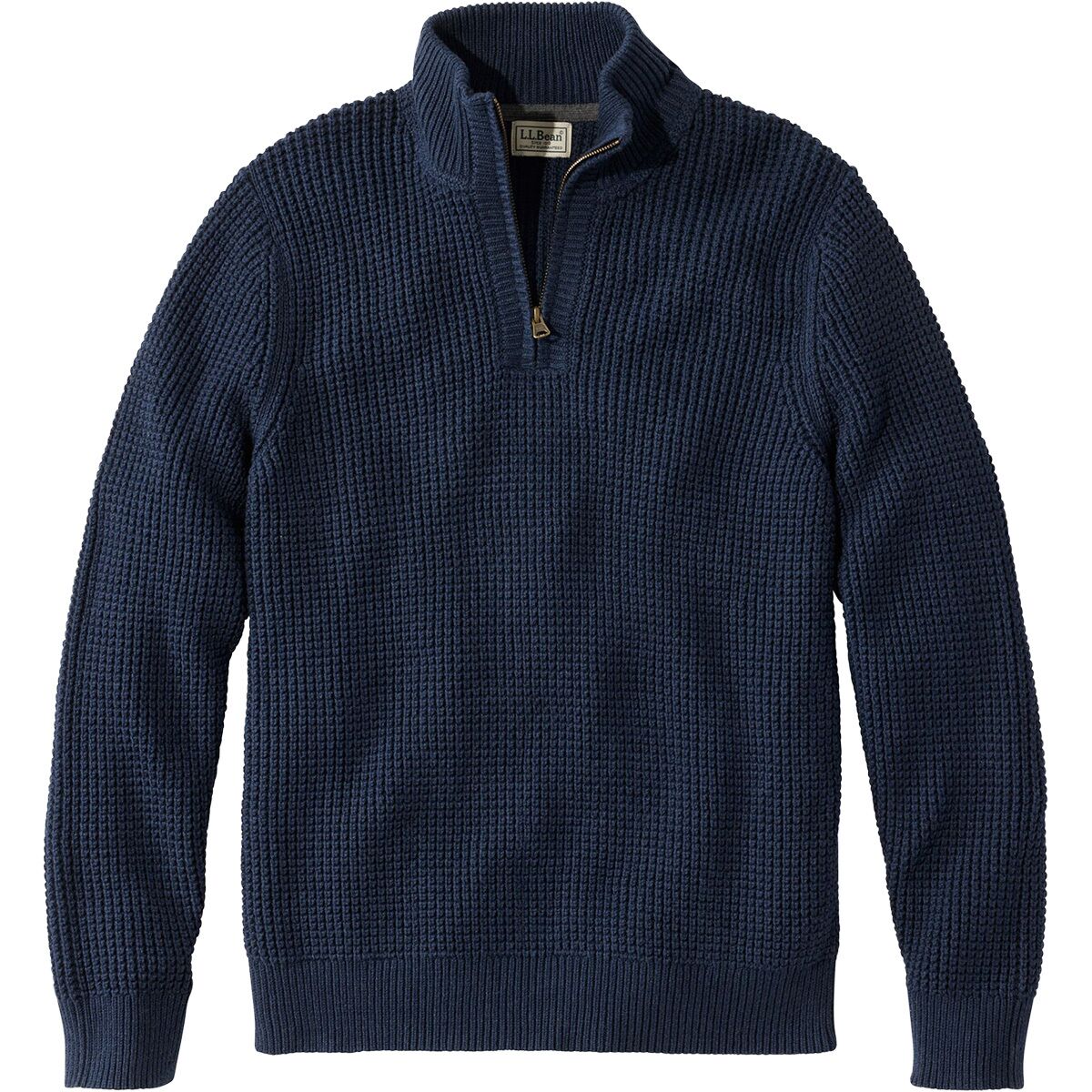 Image of L.L.Bean Bean's Organic Waffle Knit 1/4 Zip Sweater - Men's Carbon Navy, S