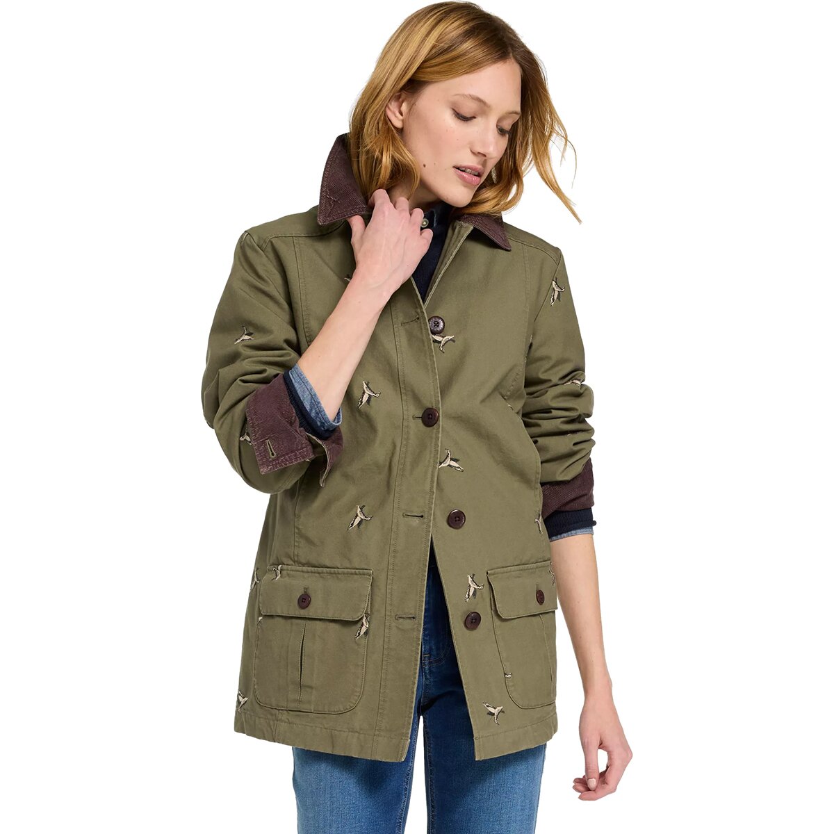 Image of L.L.Bean Adirondack Barn Flannel Lined Print Regular Coat - Women's Olive Gray Mallards, XL